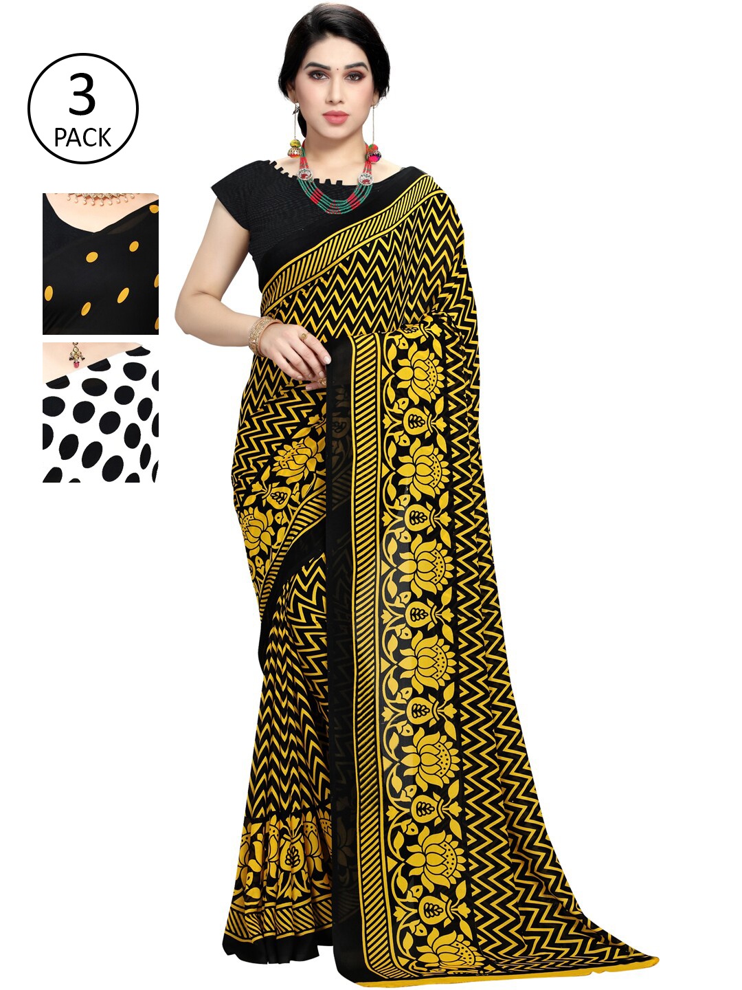 

ANAND SAREES Pack of 3 Poly Georgette Sarees, White
