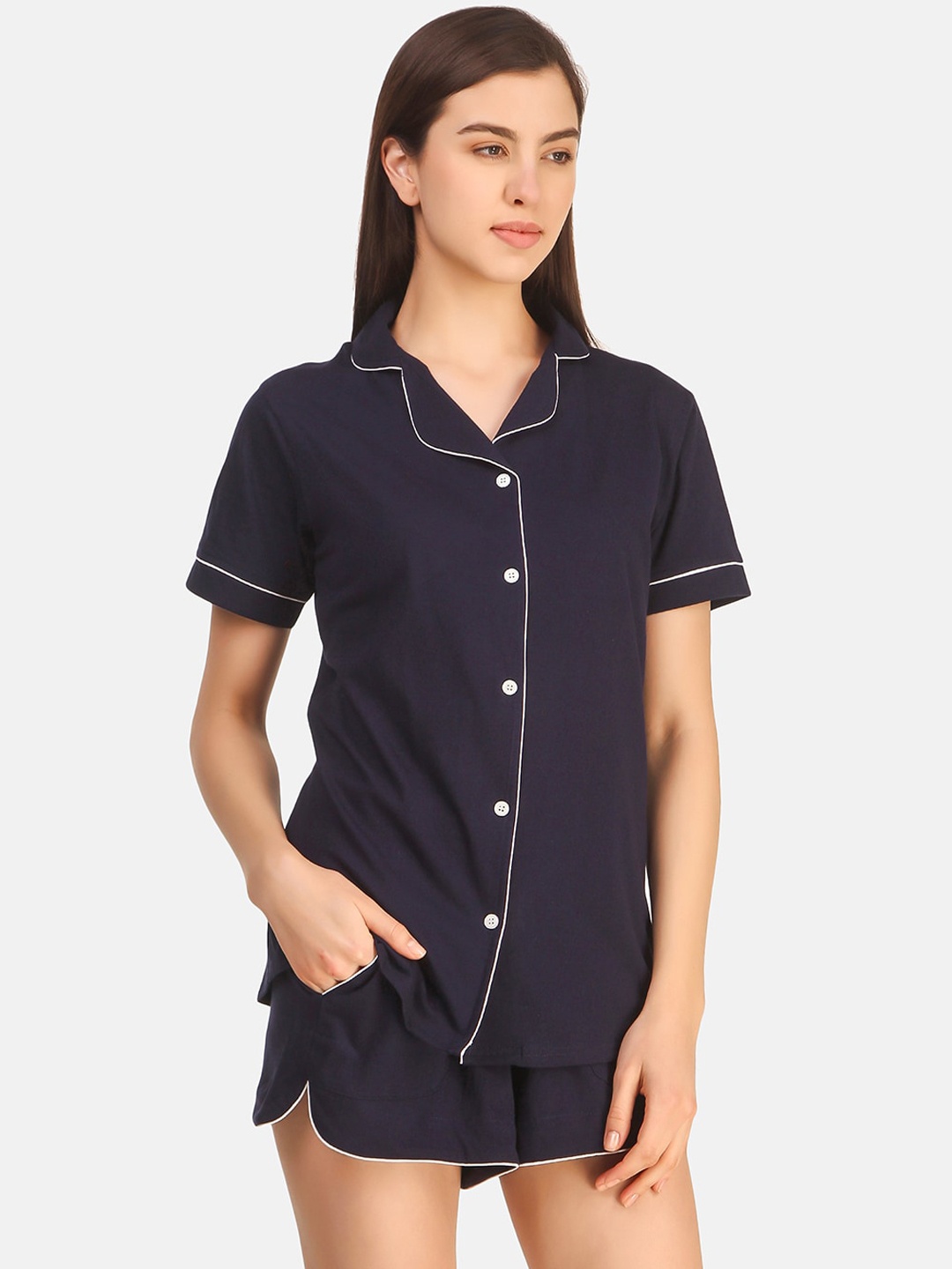 

Masha Women Navy Blue & White Night suit
