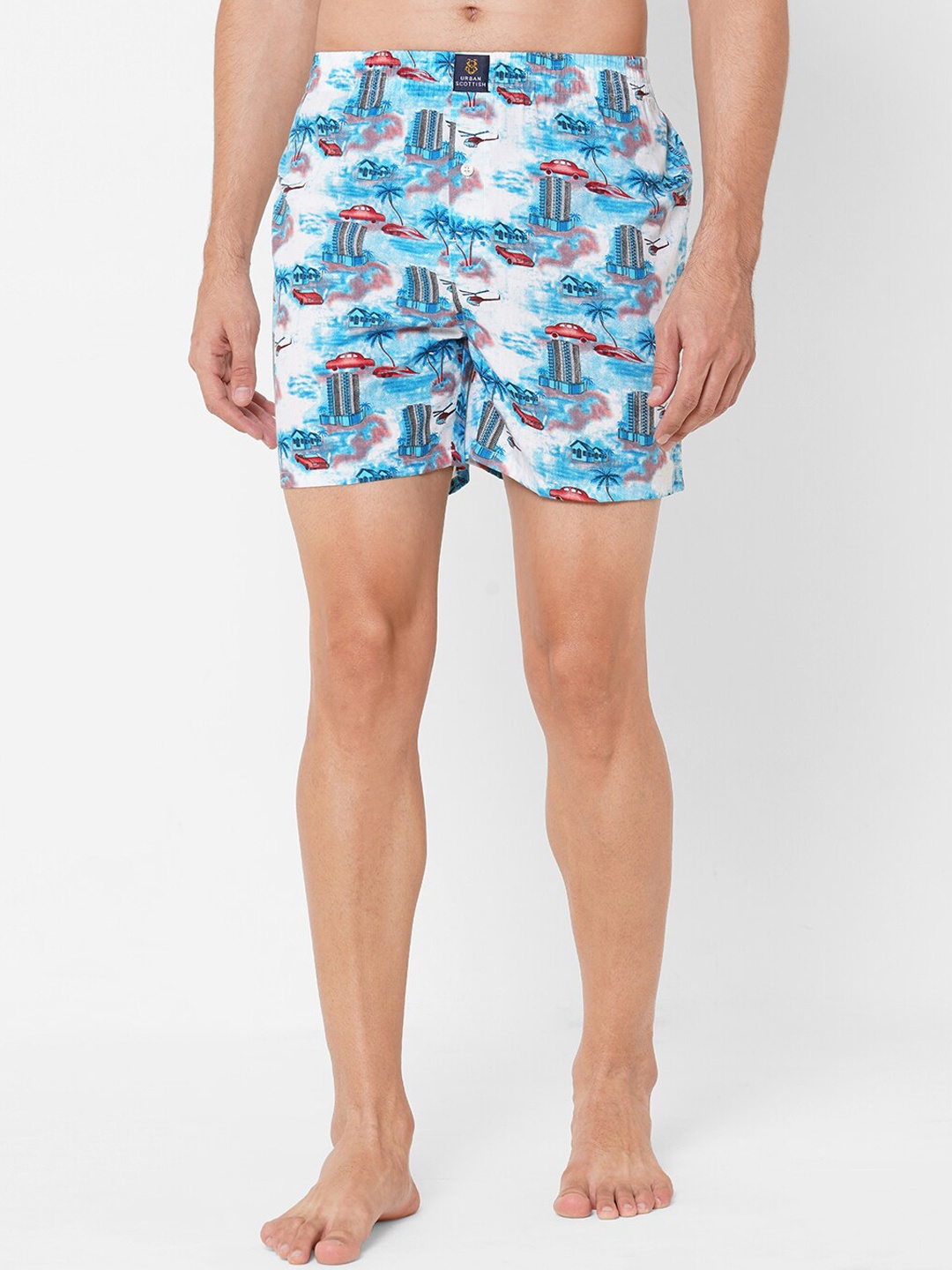 

URBAN SCOTTISH Men Blue & Red Printed Pure Cotton Boxers USBX2171-S