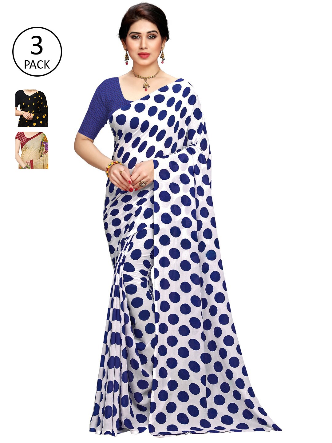 

KALINI Pack Of 3 Sarees, Black