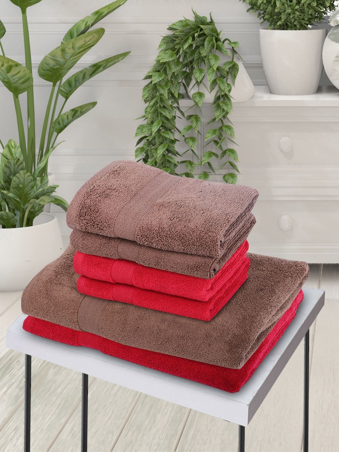 

BIANCA Set Of 6 Solid Zero-Twist Pure Cotton 500 GSM Towel Set, Brown