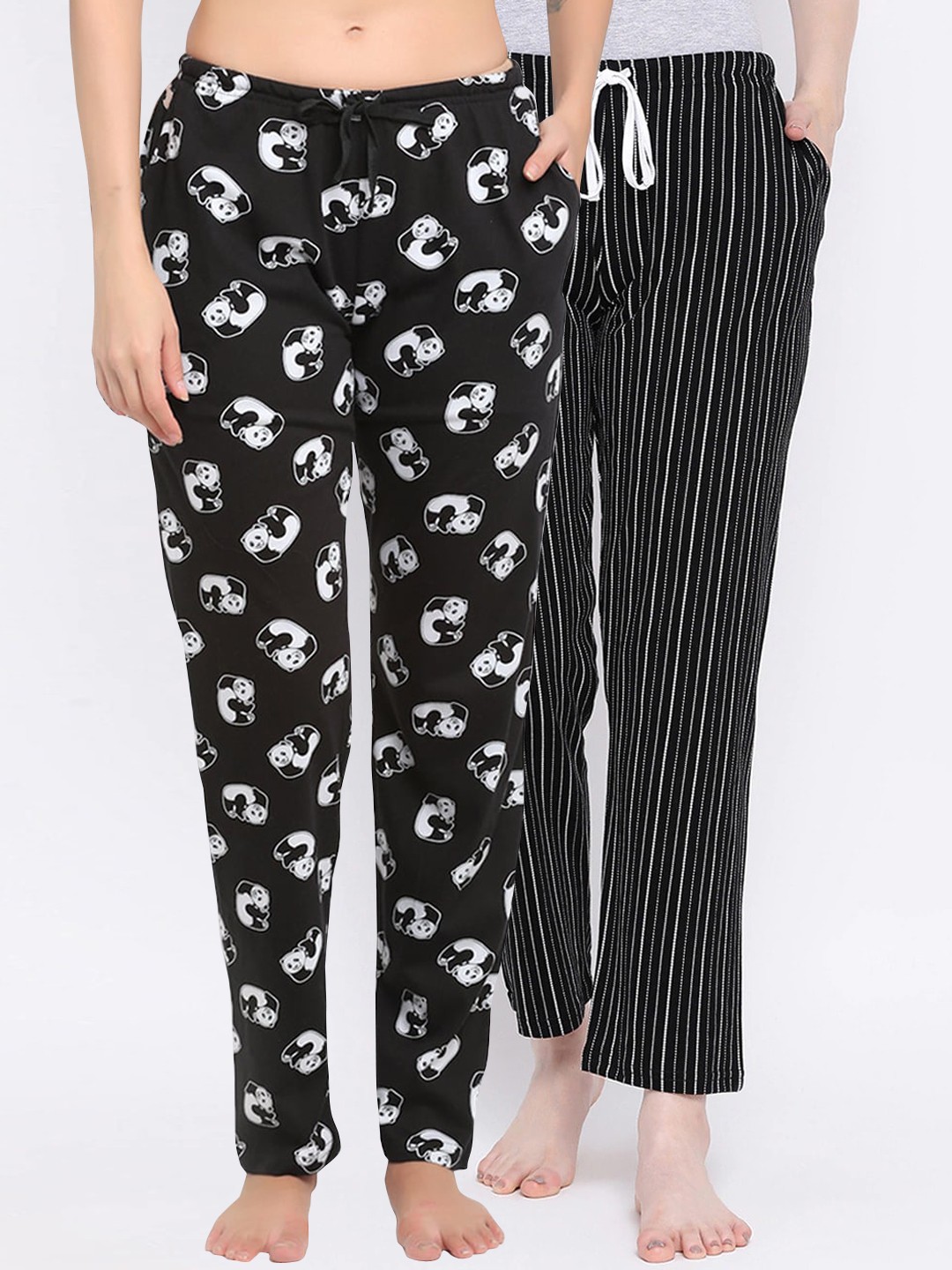 

Kanvin Women Pack Of 2 Printed Pure Cotton Lounge Pants, Black