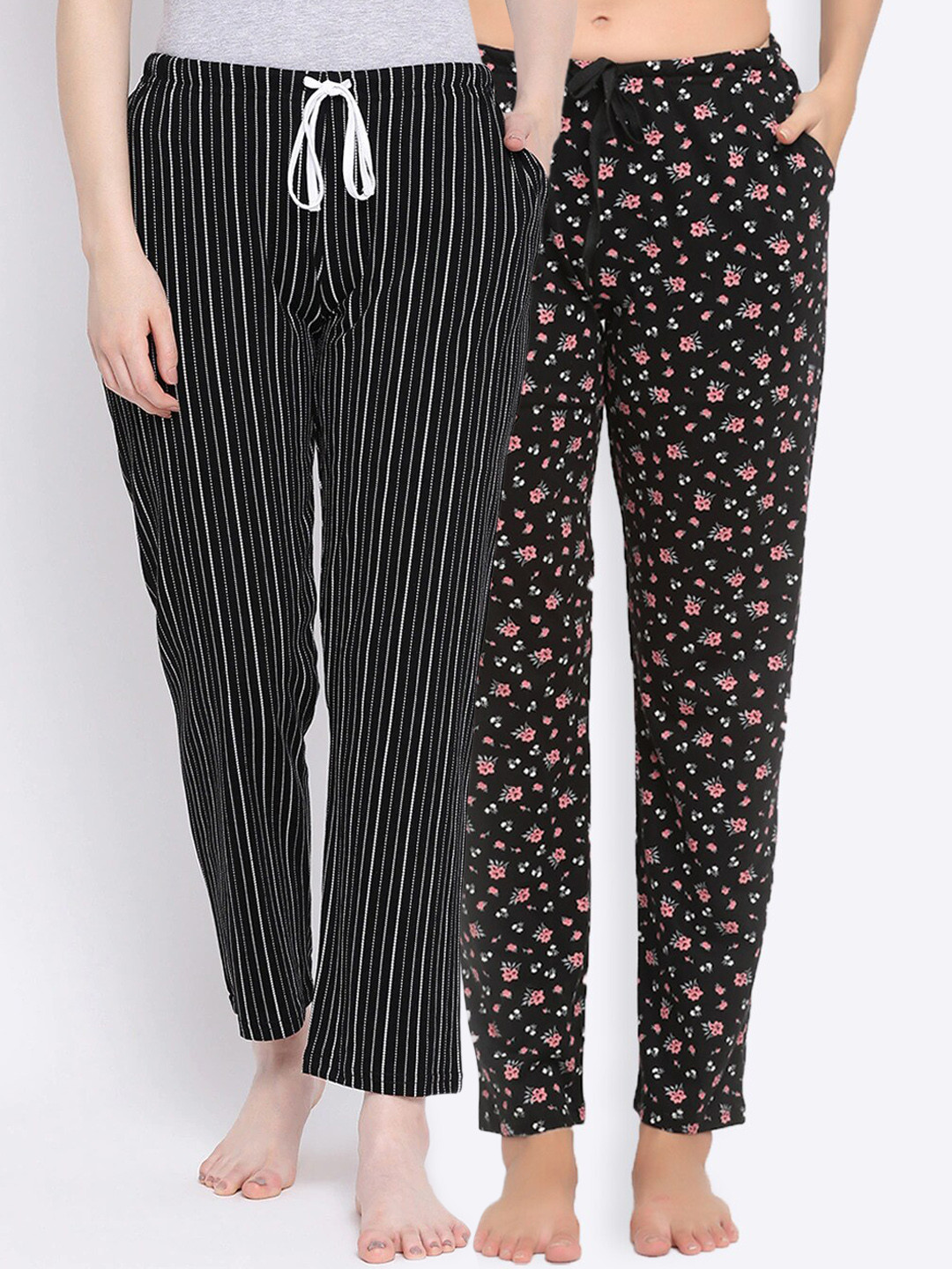 

Kanvin Women Pack Of 2 Printed Pure Cotton Lounge Pants, Black
