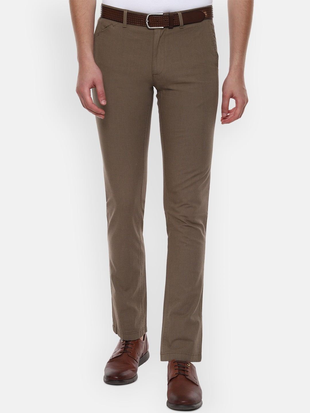 

V Dot Men Brown Textured Slim Fit Formal Trousers