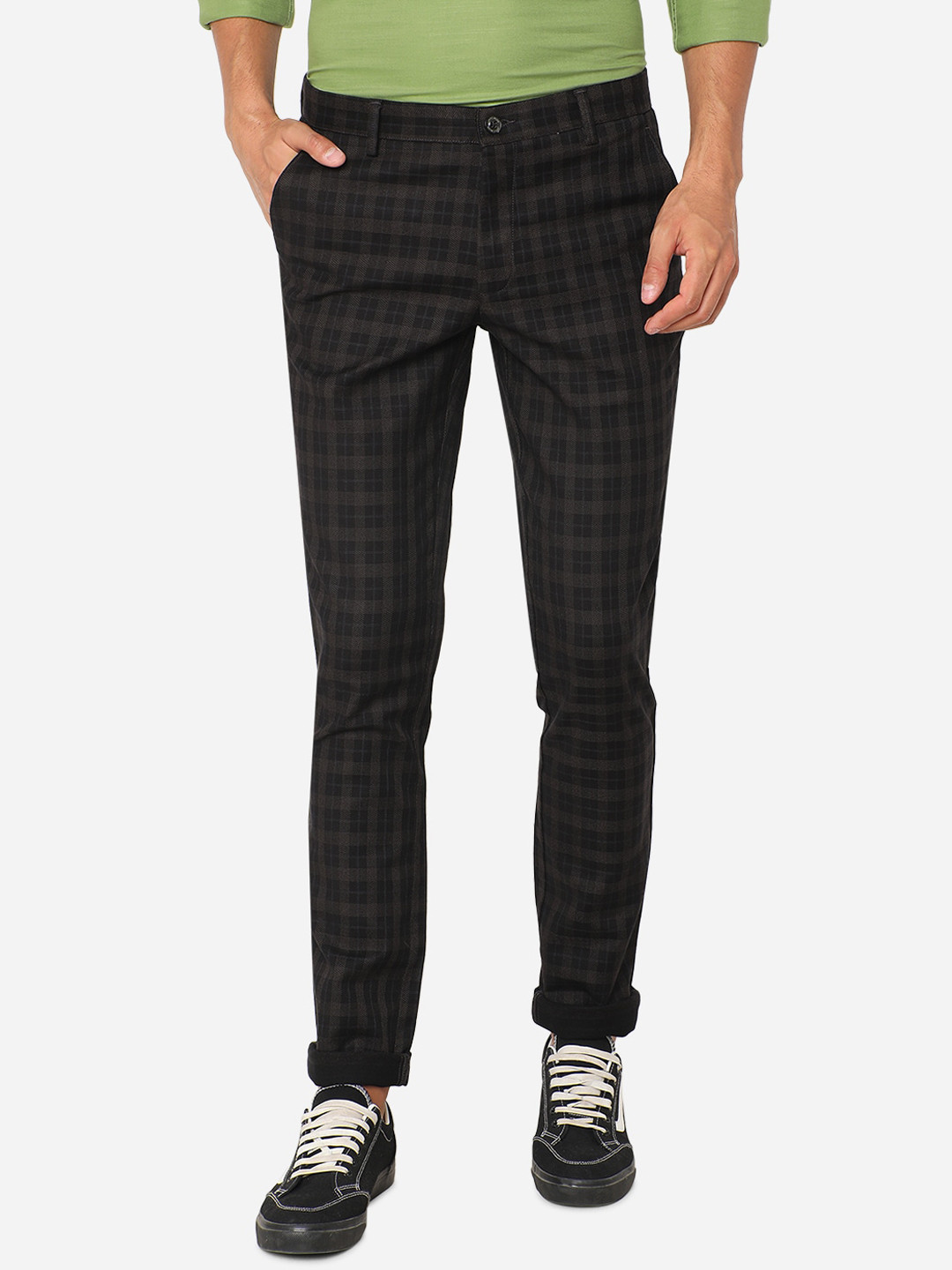

JADE BLUE Men Black Checked Slim Fit Trousers