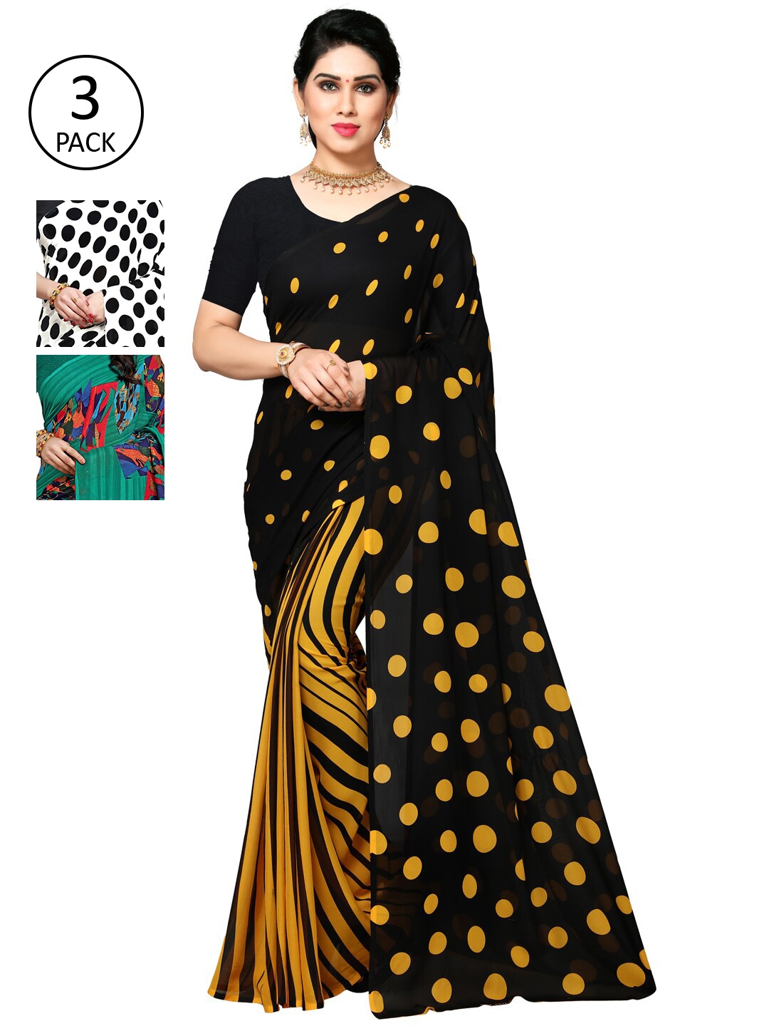 

KALINI Pack Of 3 Black & White Saree