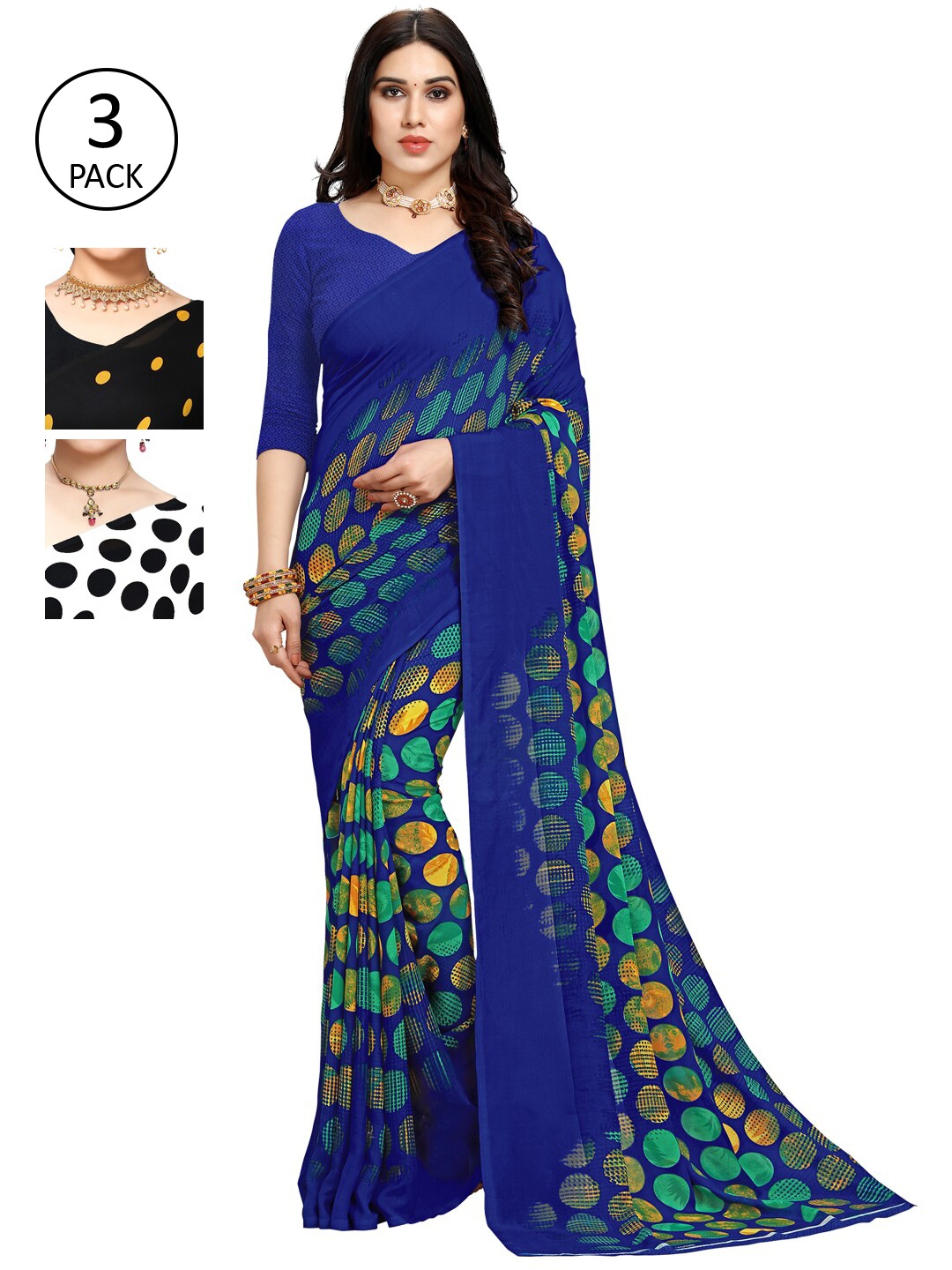 ANAND SAREES Pack Of 3 Yellow & Black Saree