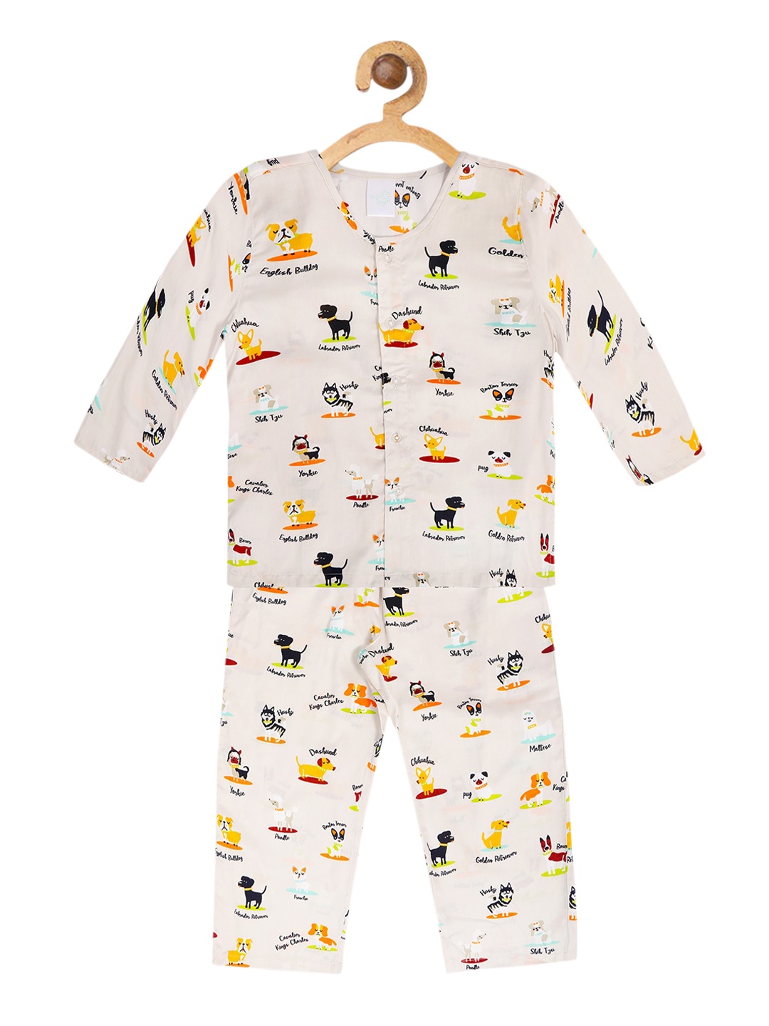 

Nigh Girls Beige & Yellow Printed Sustainable Night Suit