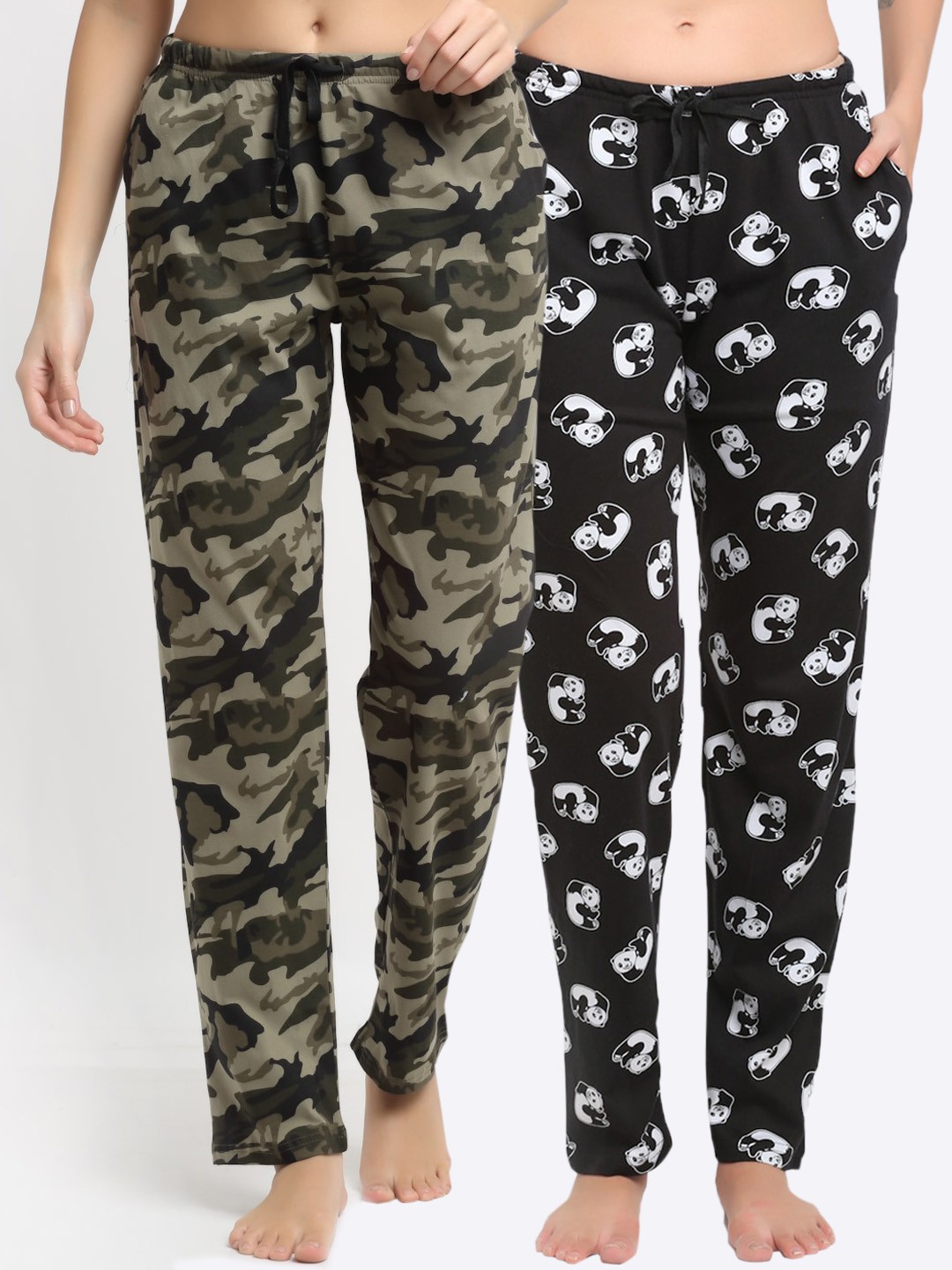 

Kanvin Women Pack Of 2 Printed Cotton Lounge Pants, Black