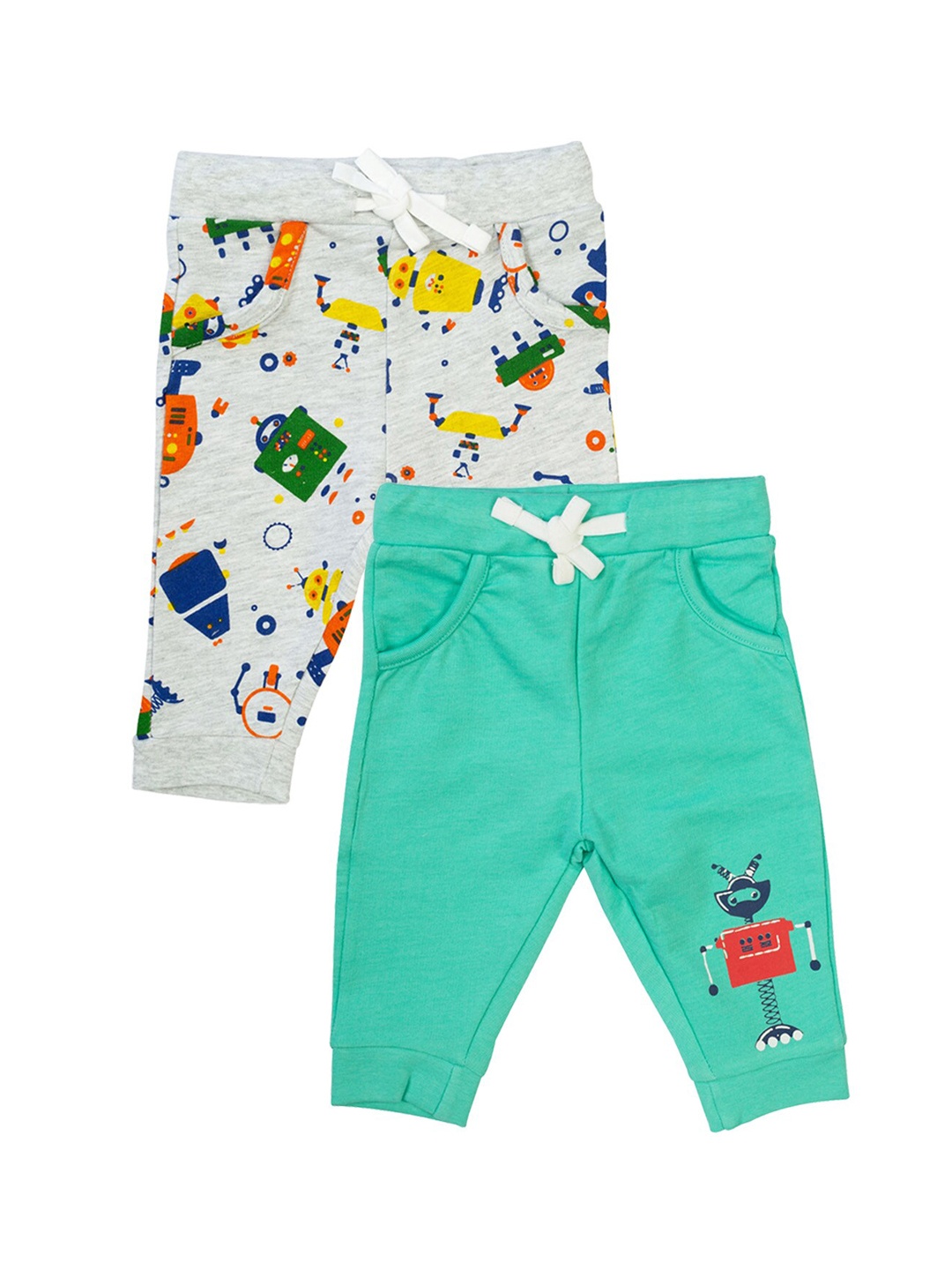 MeeMee Infant Boys Pack Of 2 Pure Cotton Joggers, Grey melange
