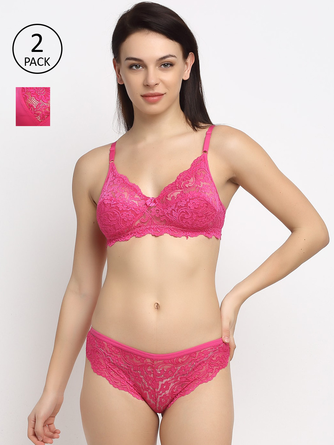 

Friskers Women Pack Of 2 Pink Self-Design Net Lingerie Sets O-305-07-O-310