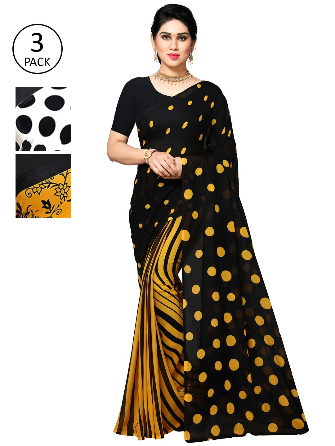 

KALINI Pack Of 3 Yellow & White Saree
