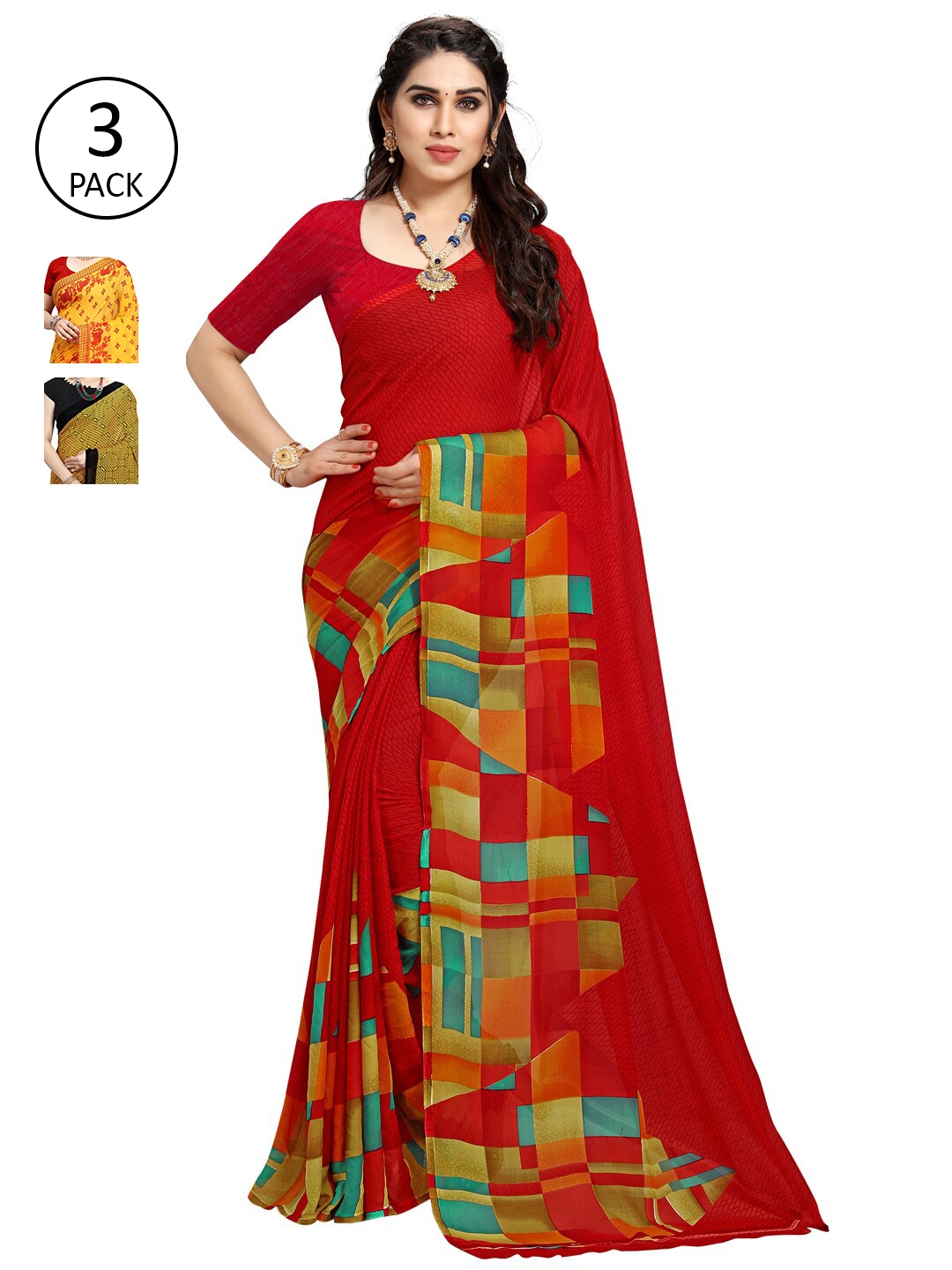 

KALINI Pack of 3 Cotton Blend Saree, Yellow