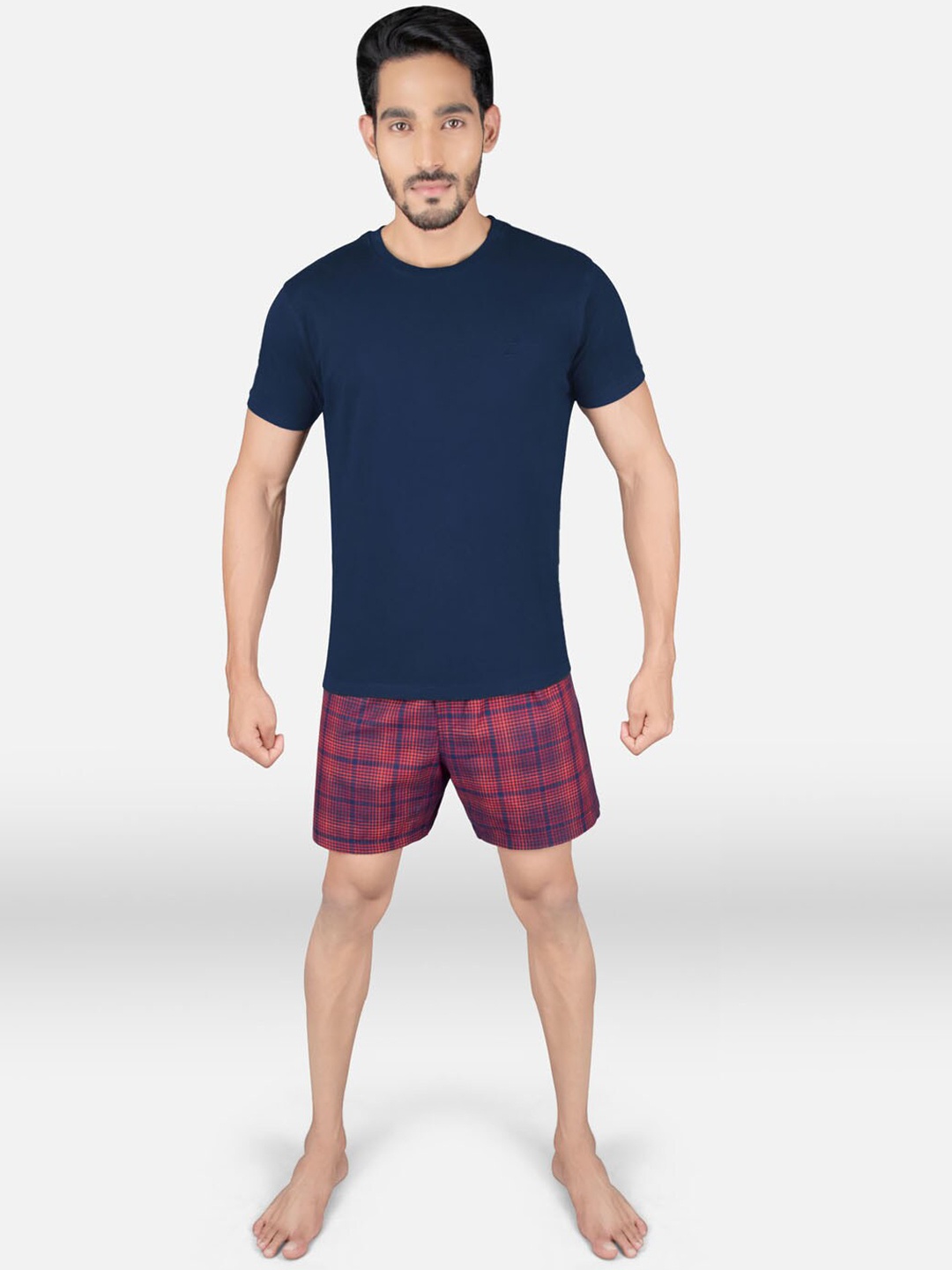 XYXX Men Navy Blue & Red Cotton Night suit