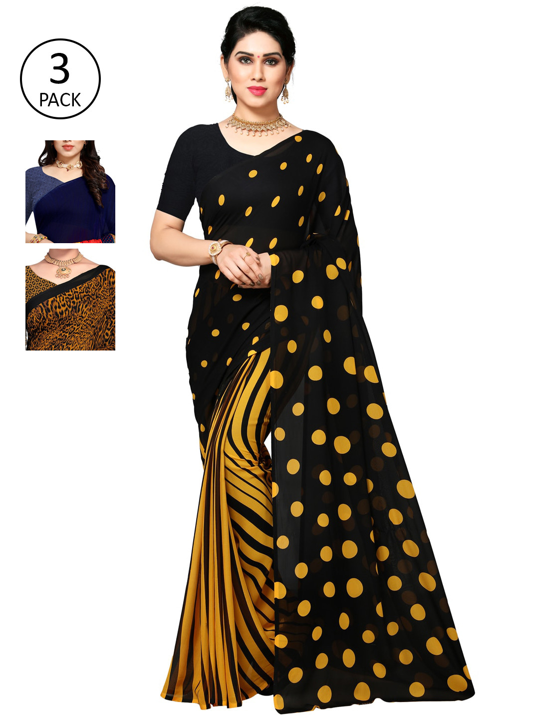 

KALINI Pack of 3 Printed Poly Georgette Saree, Multi