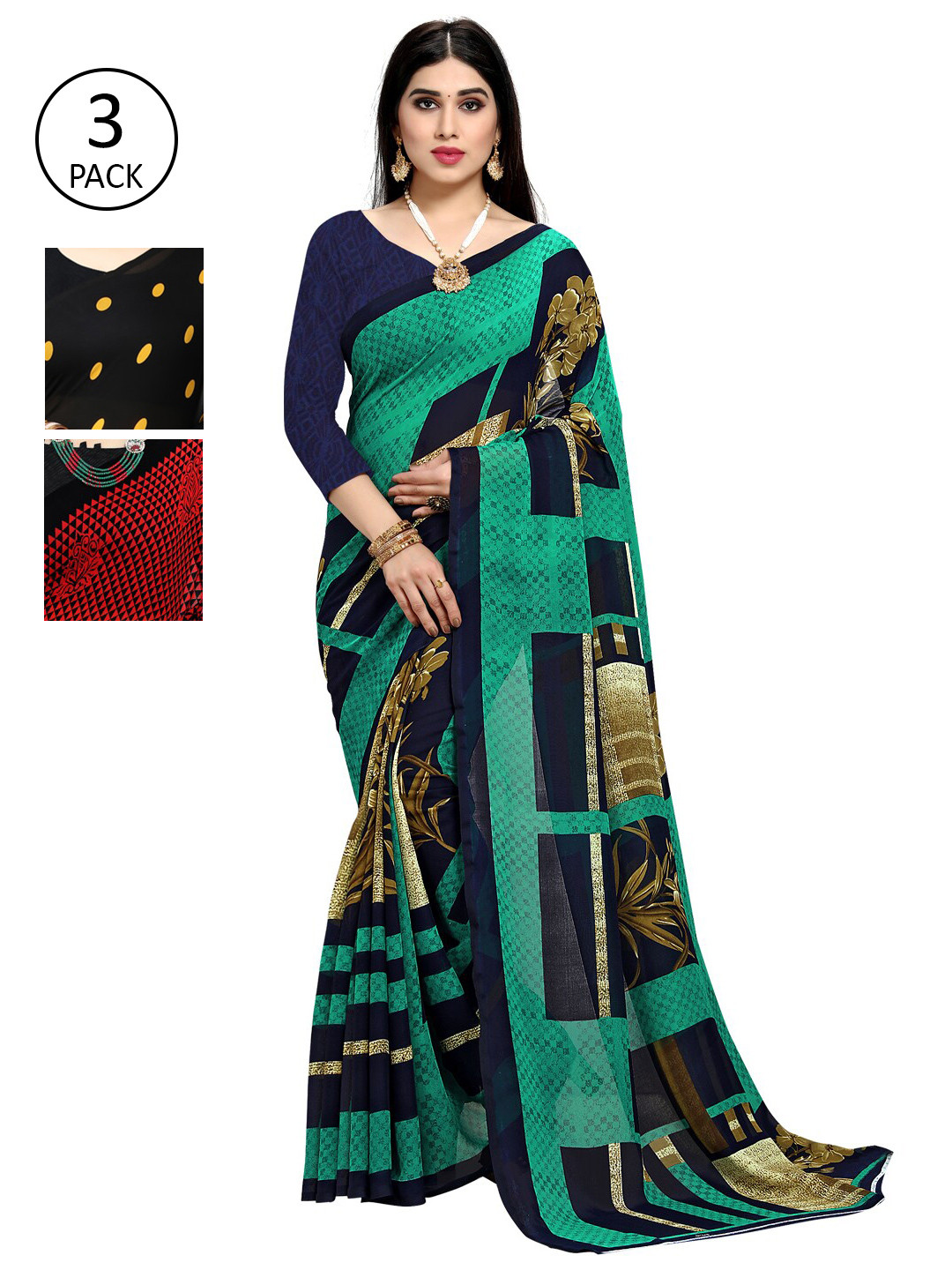 

KALINI Yellow & Red Pack of 3 Saree