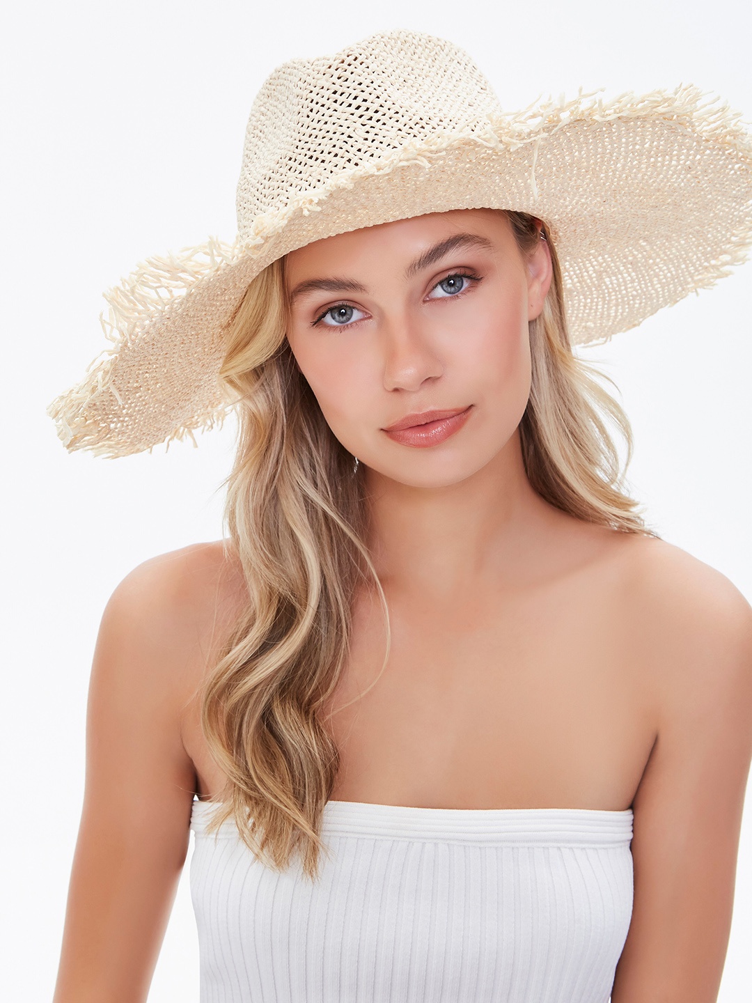 

FOREVER 21 Women Off White Frayed Panama Hat