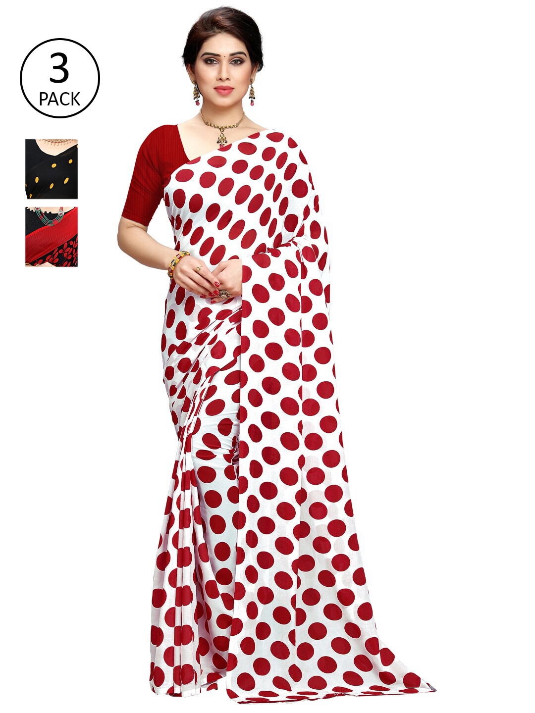 

KALINI Pack Of 3 Printed Sarees, White