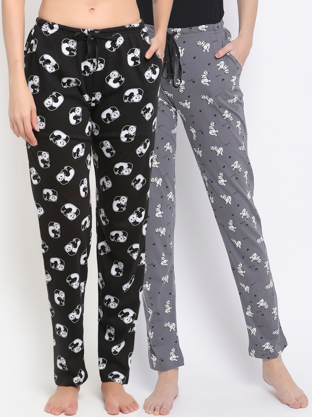 

Kanvin Women Pack of 2 Printed Pure Cotton Lounge Pants, Black