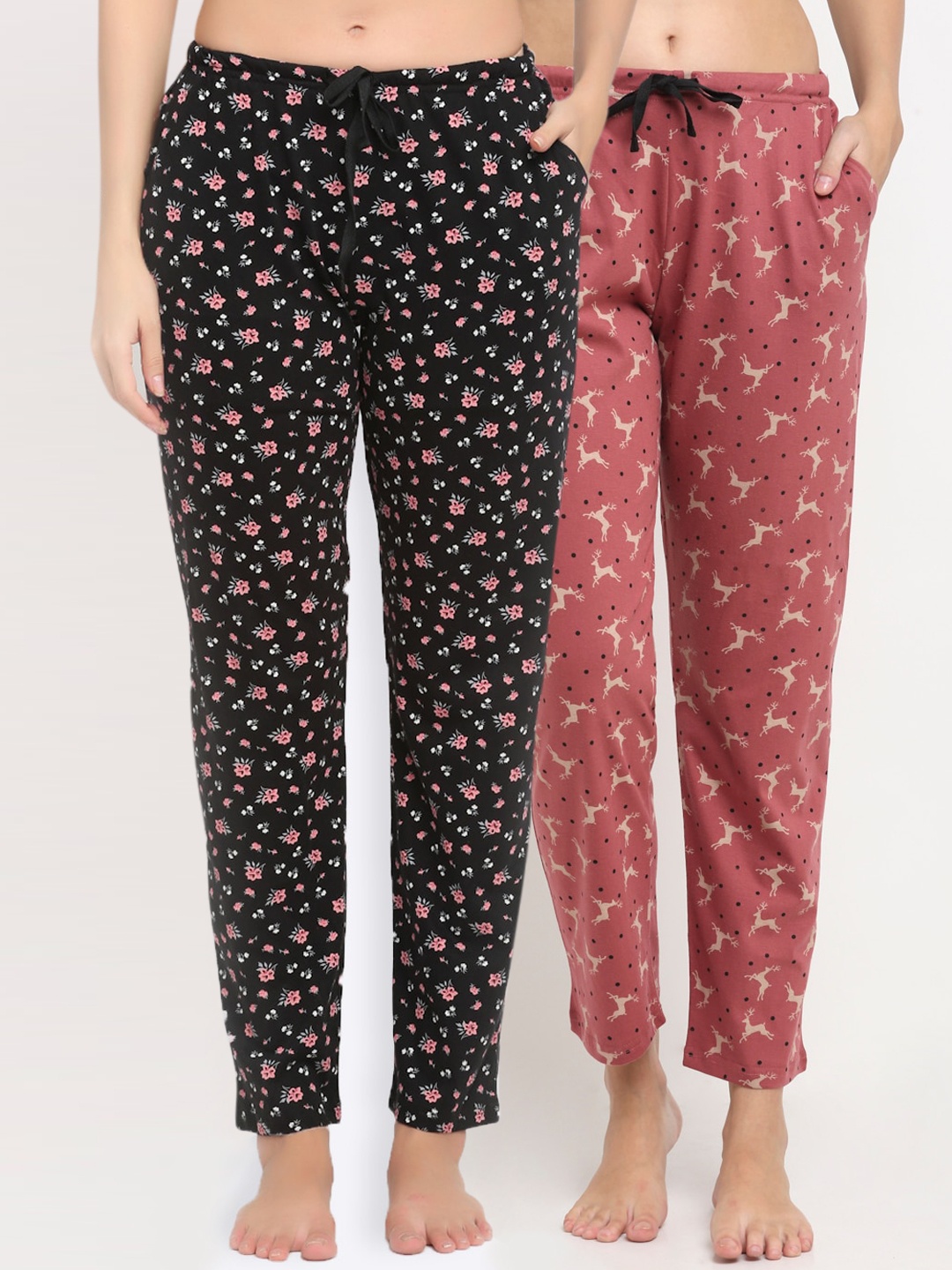 

Kanvin Women Pack Of 2 Printed Cotton Lounge Pants, Black