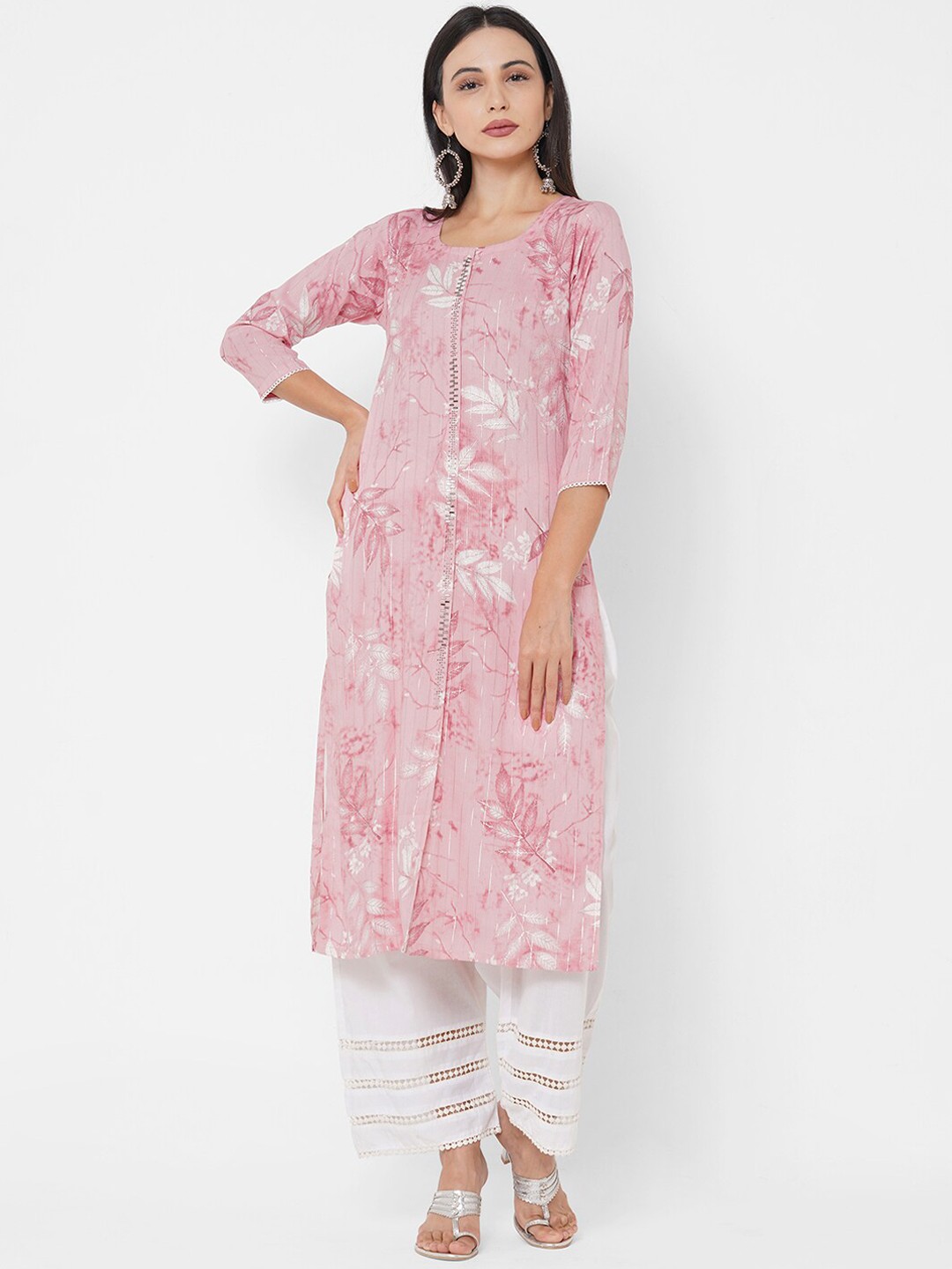 

FASHOR Women Pink Floral Embroidered Kurta
