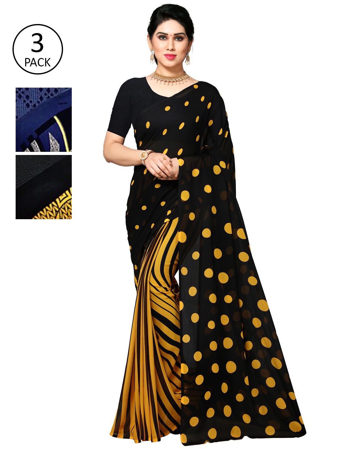 

KALINI Multicoloured Set of 3 Poly Georgette Saree, Multi