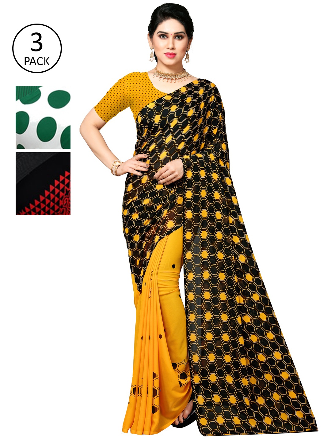 

KALINI Multi Pack of 3 Printed Poly Georgette Saree
