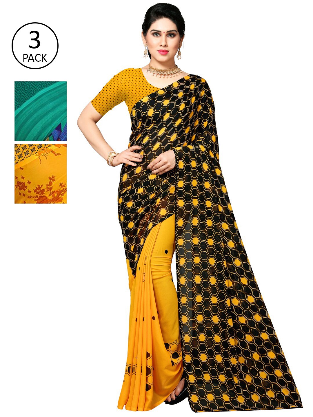 

KALINI Yellow & Black Pack of 3 Saree
