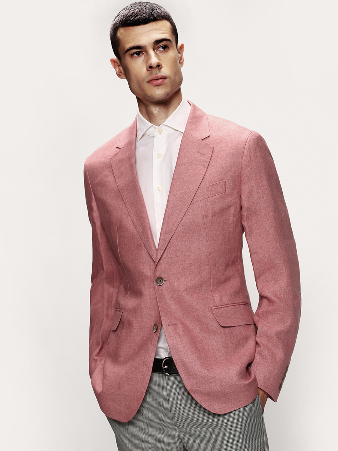 

HACKETT LONDON Men Pink Solid Linen Single-Breasted Casual Blazer