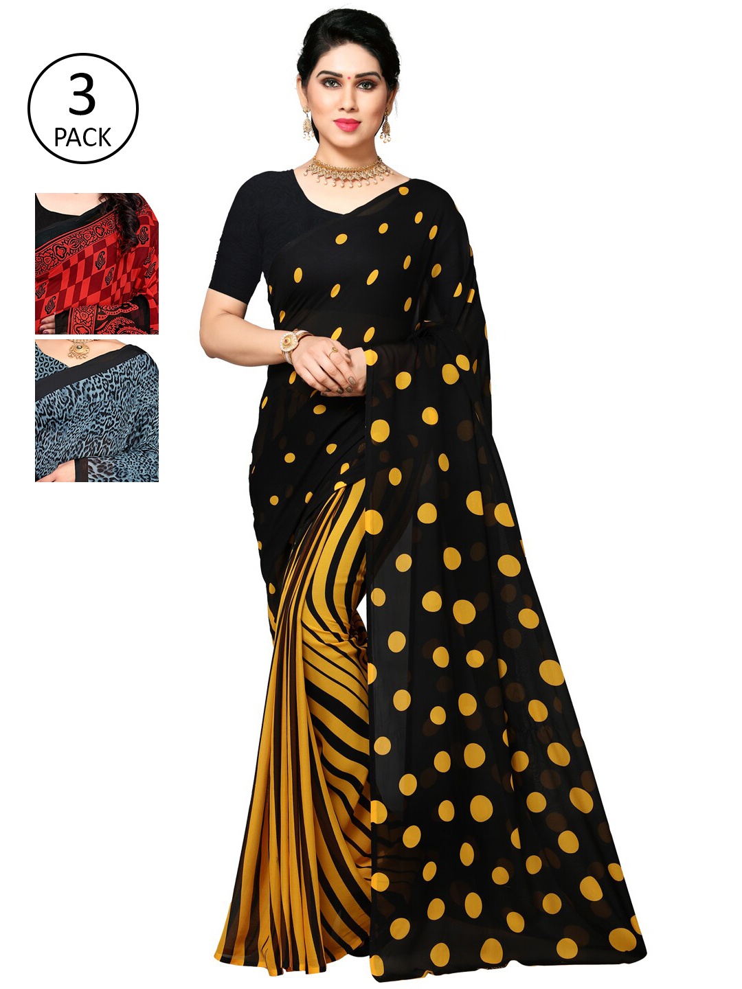 

KALINI Yellow & Red Pack of 3 Printed Saree