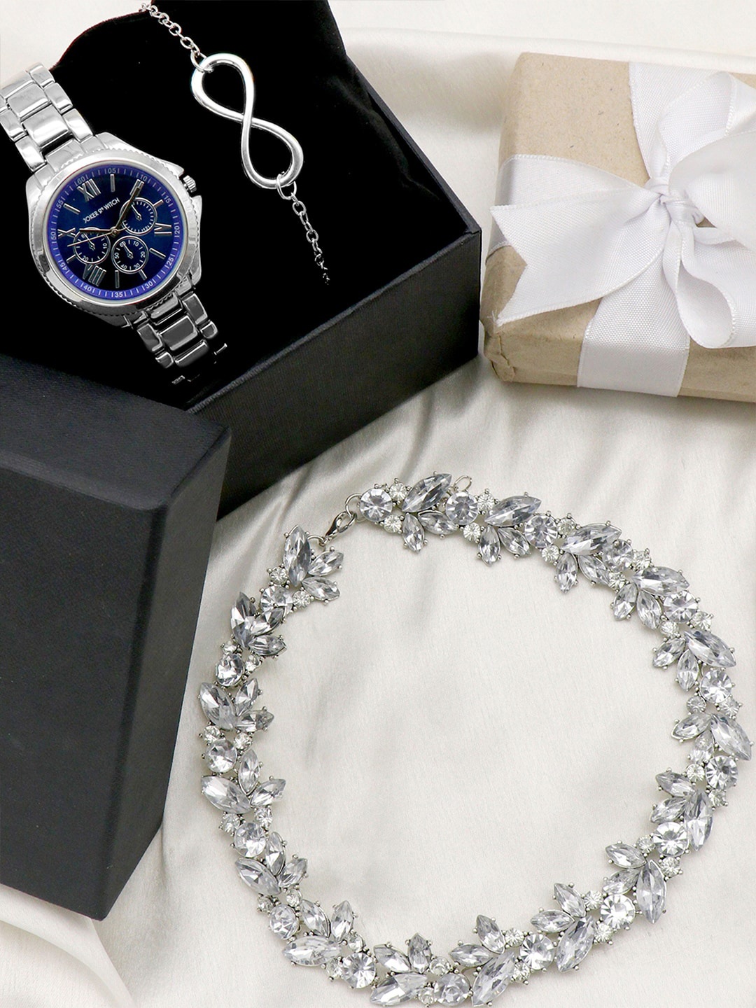 

JOKER & WITCH Women Blue & Silver-Toned So Fine Love Stack Watch Gift Set-JWLS136