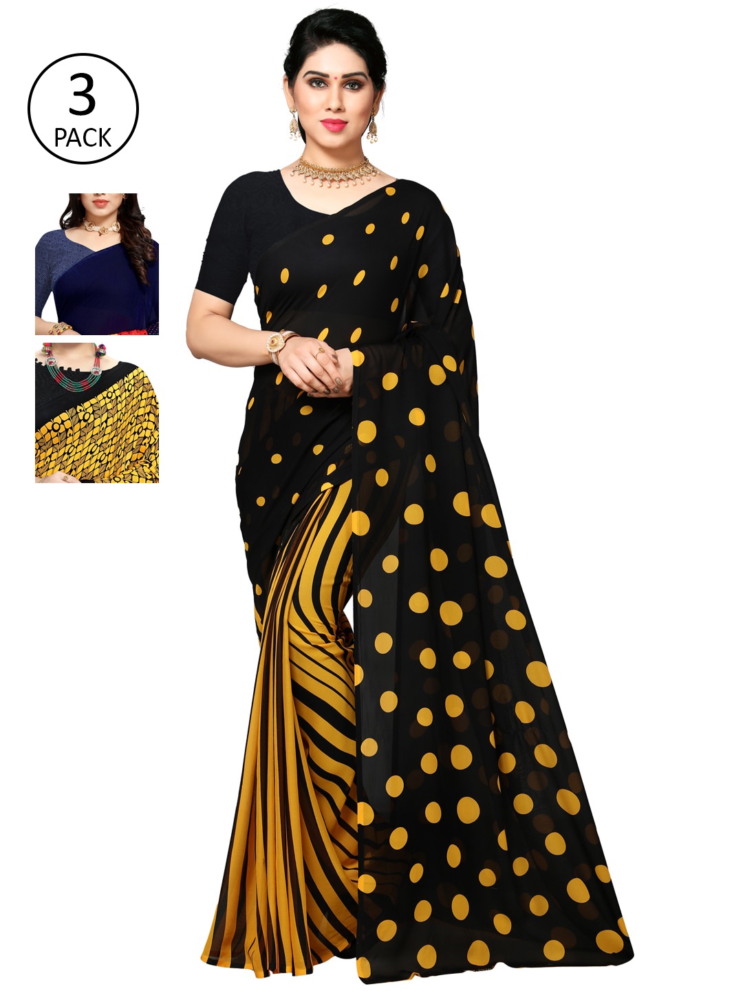 

KALINI Pack of 3 Printed Poly Georgette Saree, Multi