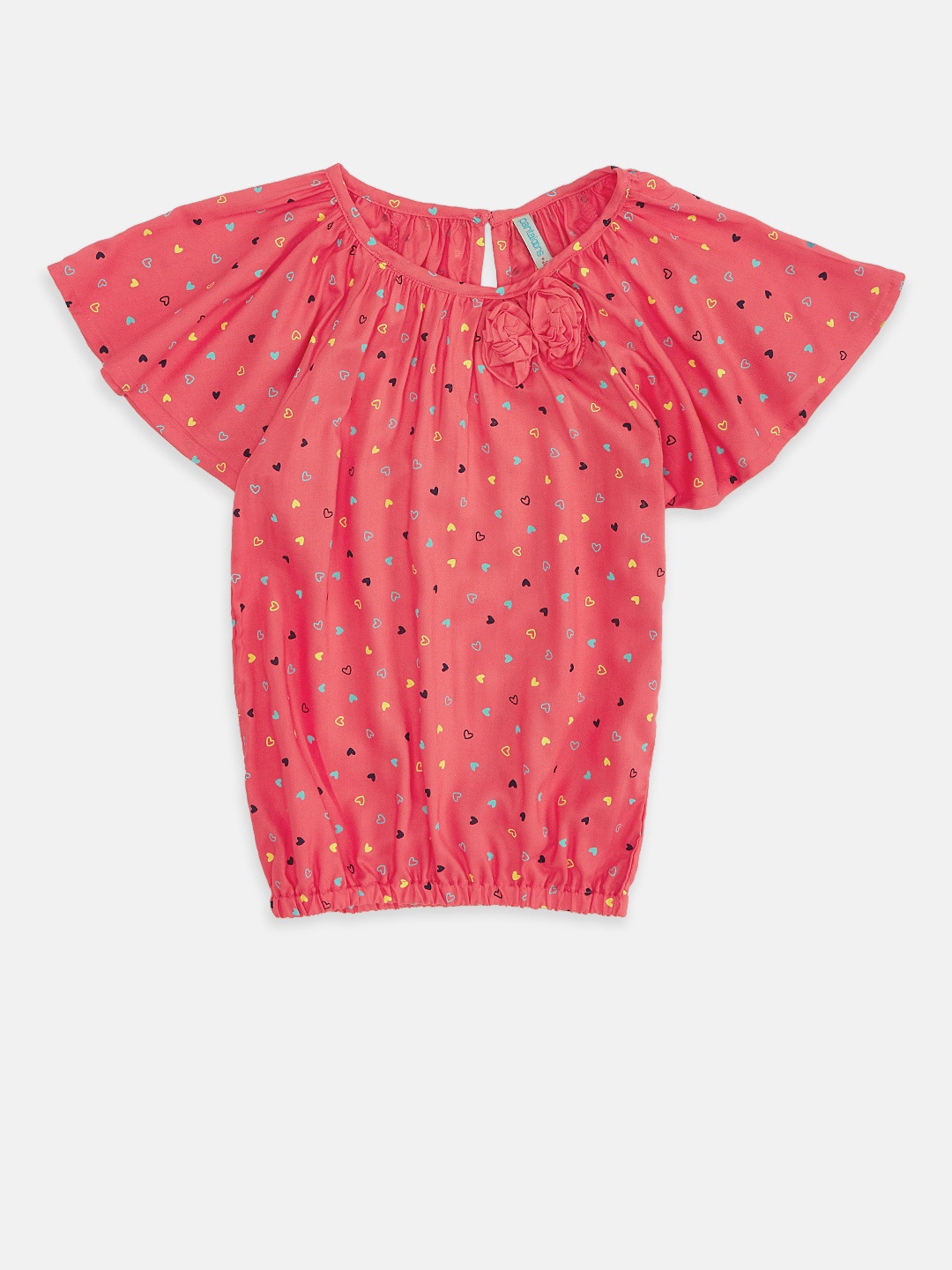 

Pantaloons Junior Coral Blouson Micro Heart Printed Top