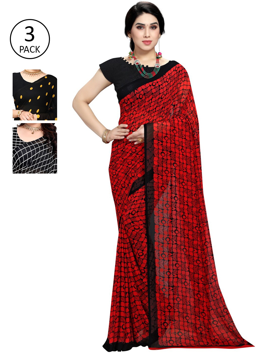 

KALINI Pack Of 3 Multicoloured Poly Georgette Sarees, Multi