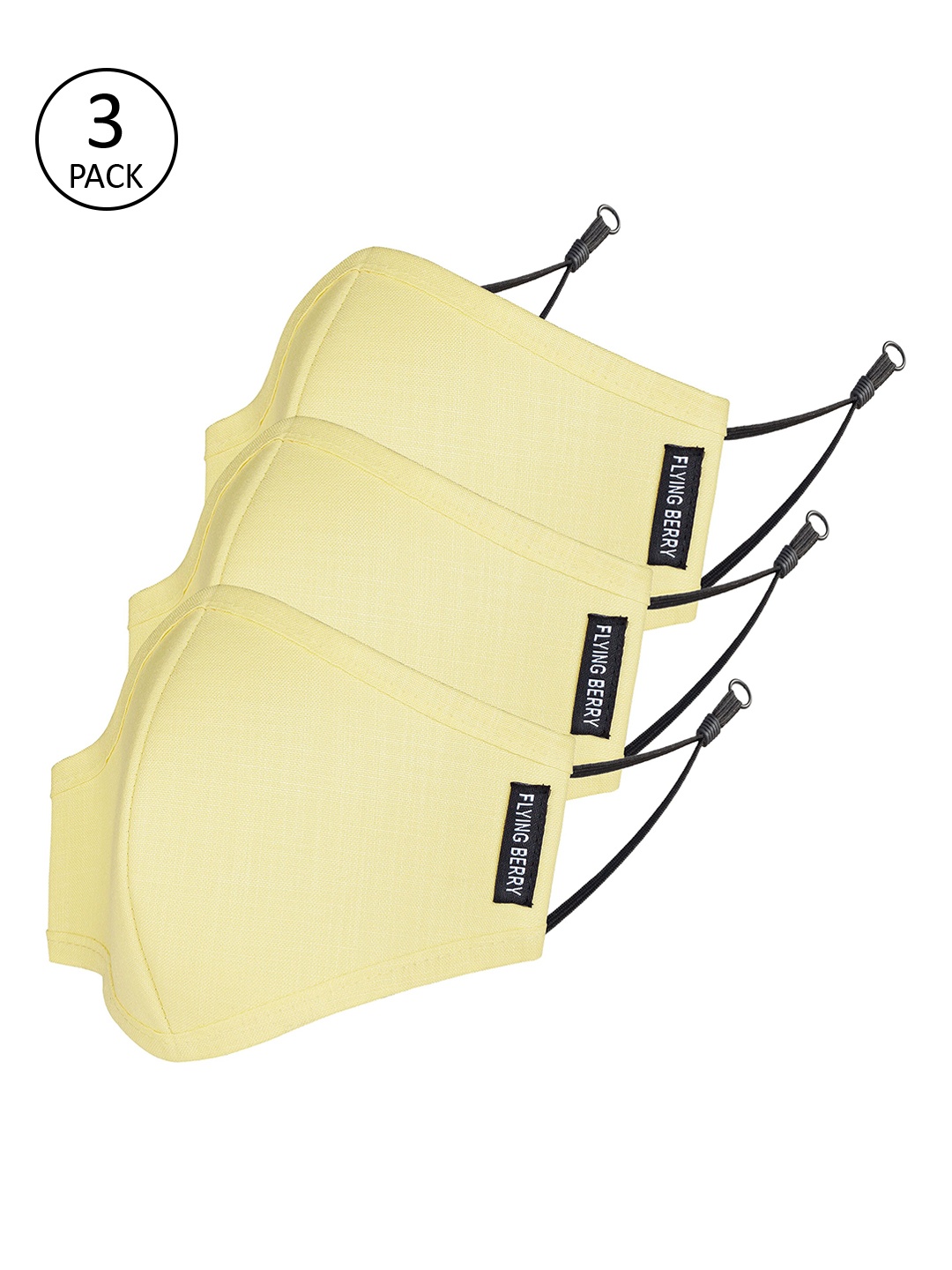 

FLYING BERRY Unisex Yellow Pack Of 3 Solid 3-Ply Reusable Anti Pollution Linen N95 Masks