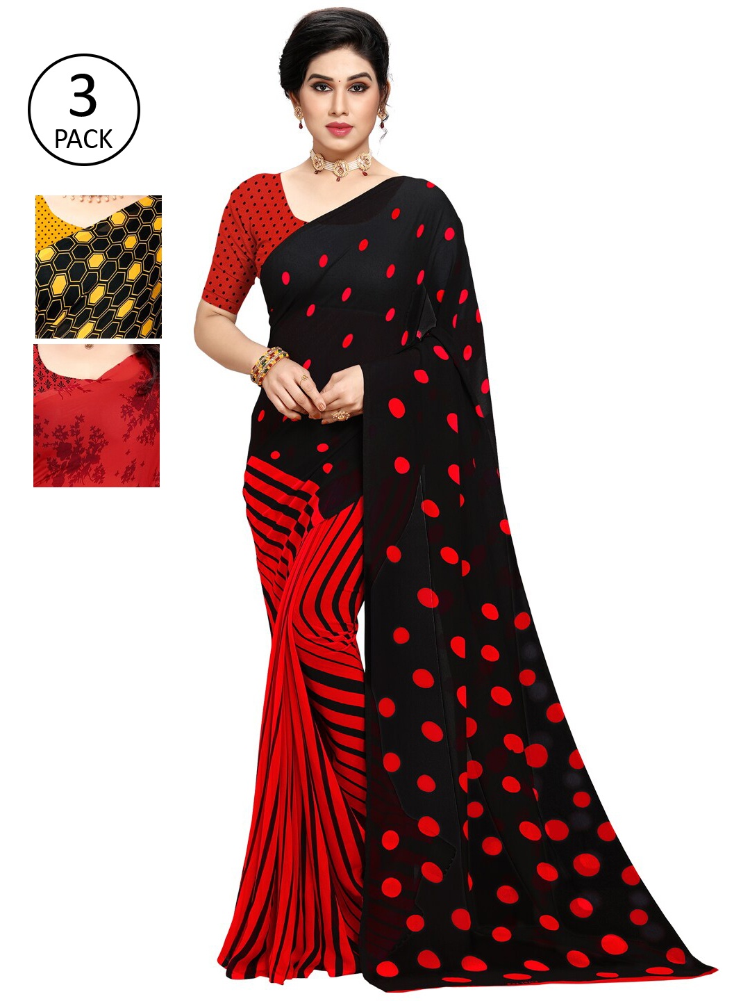 

KALINI Pack Of 3 Sarees, Yellow