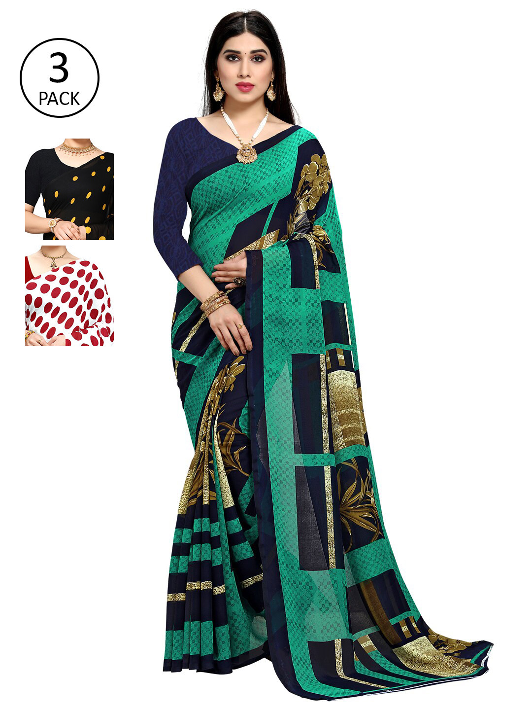 

KALINI Black & Green Pack of 3 Saree