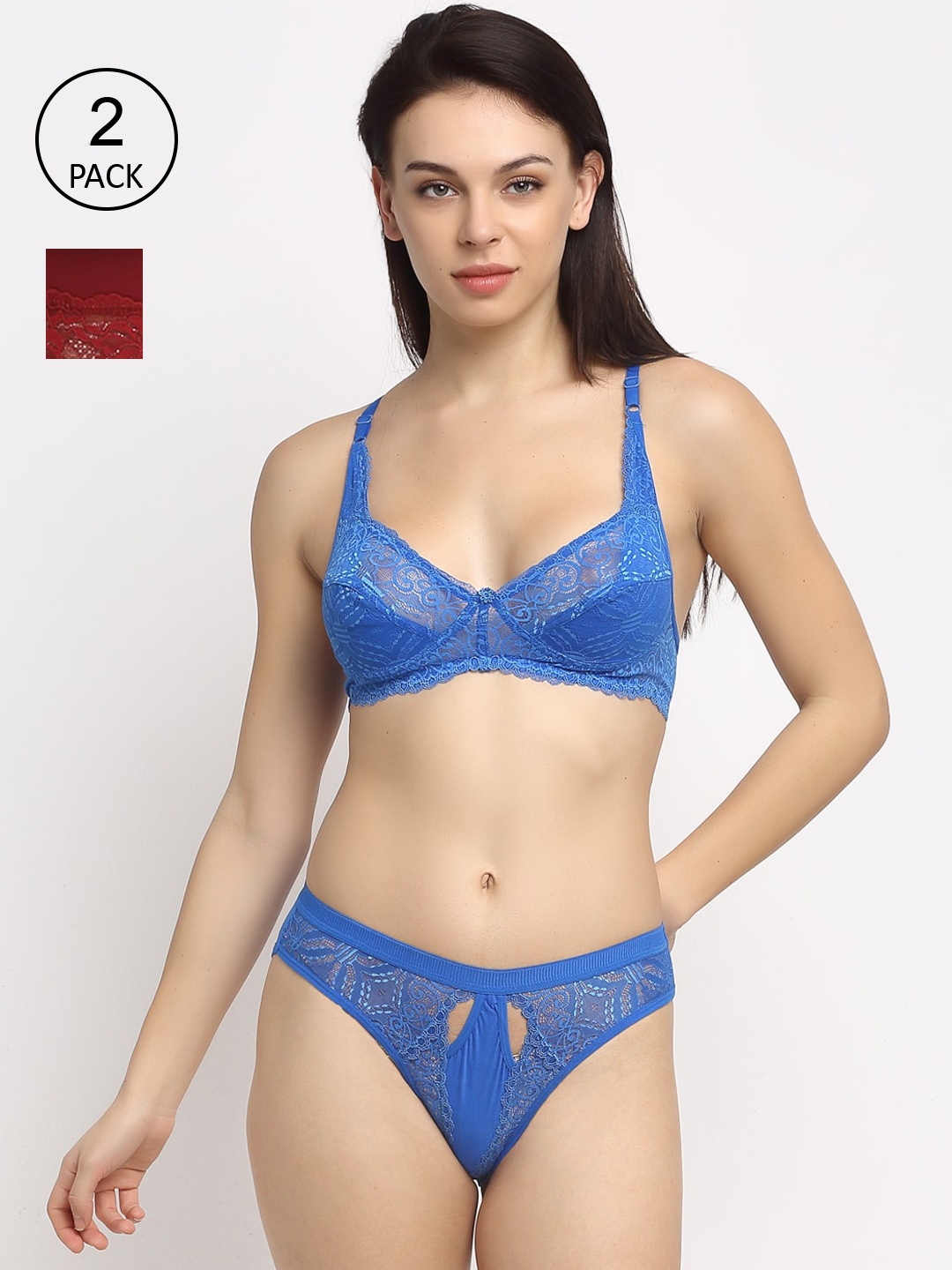 

Friskers Women Pack Of 2 Self-Design Net Lingerie Sets O-306-05-O-309, Blue