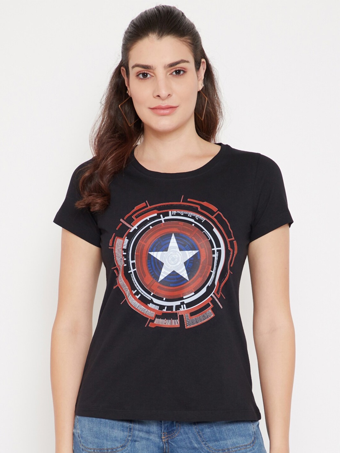 

Marvel by Wear Your Mind Women Black Avengers Printed T-shirt