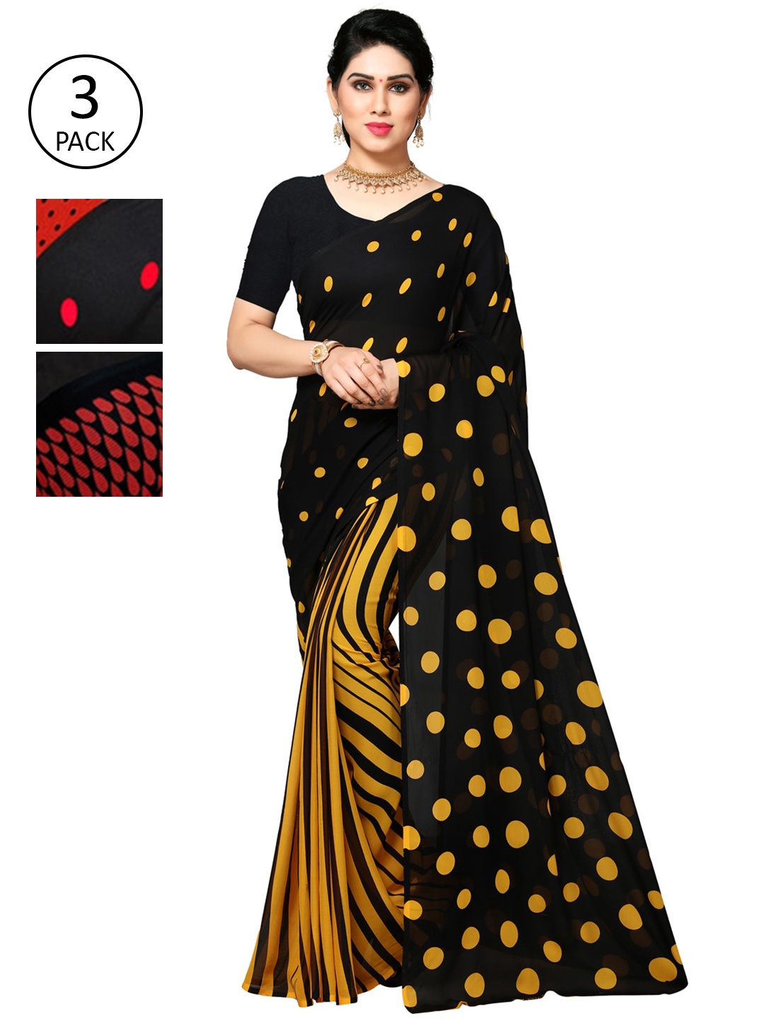 

ANAND SAREES Multicoloured Set of 3 Poly Georgette Saree, Multi