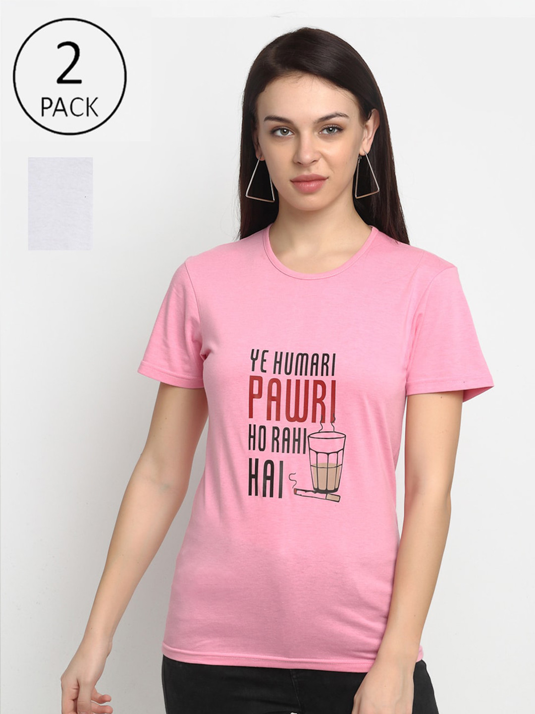 

VIMAL JONNEY Women Pink & White Typography 2 Printed T-shirt