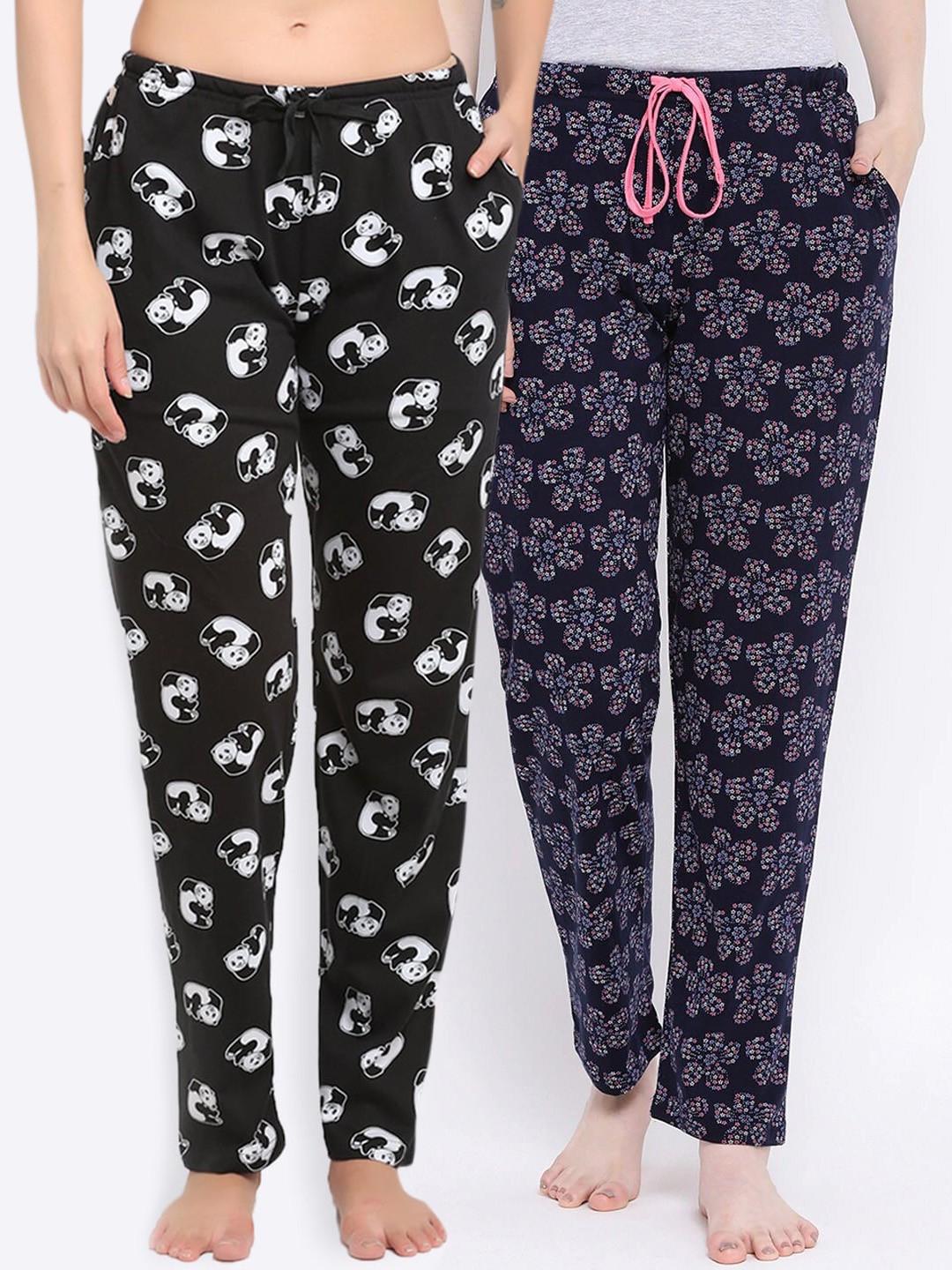 

Kanvin Women Pack Of 2 Printed Pure Cotton Lounge Pants, Black