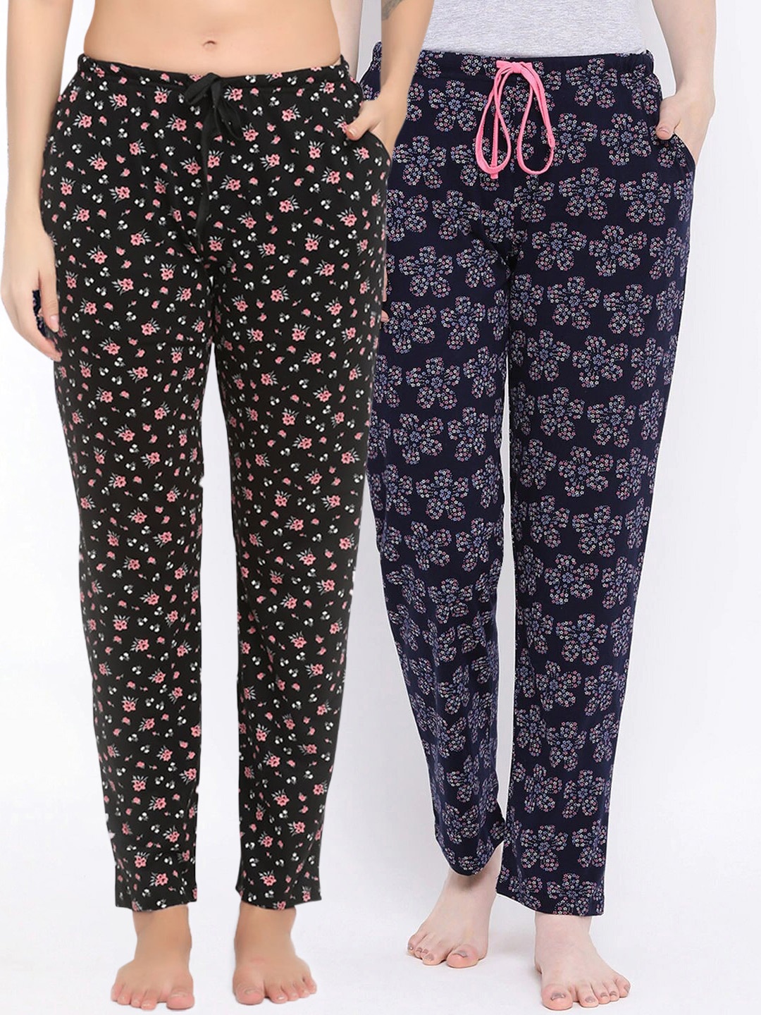 

Kanvin Women Pack Of 2 Printed Pure Cotton Lounge Pants, Black