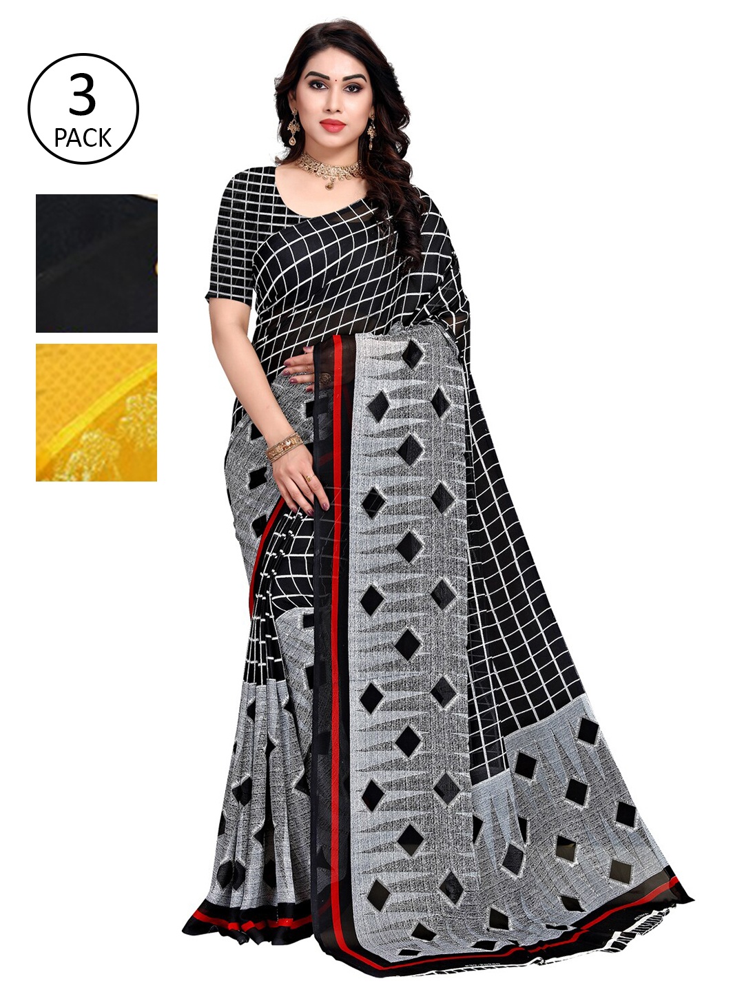 

KALINI Pack Of 3 Yellow & Grey Saree