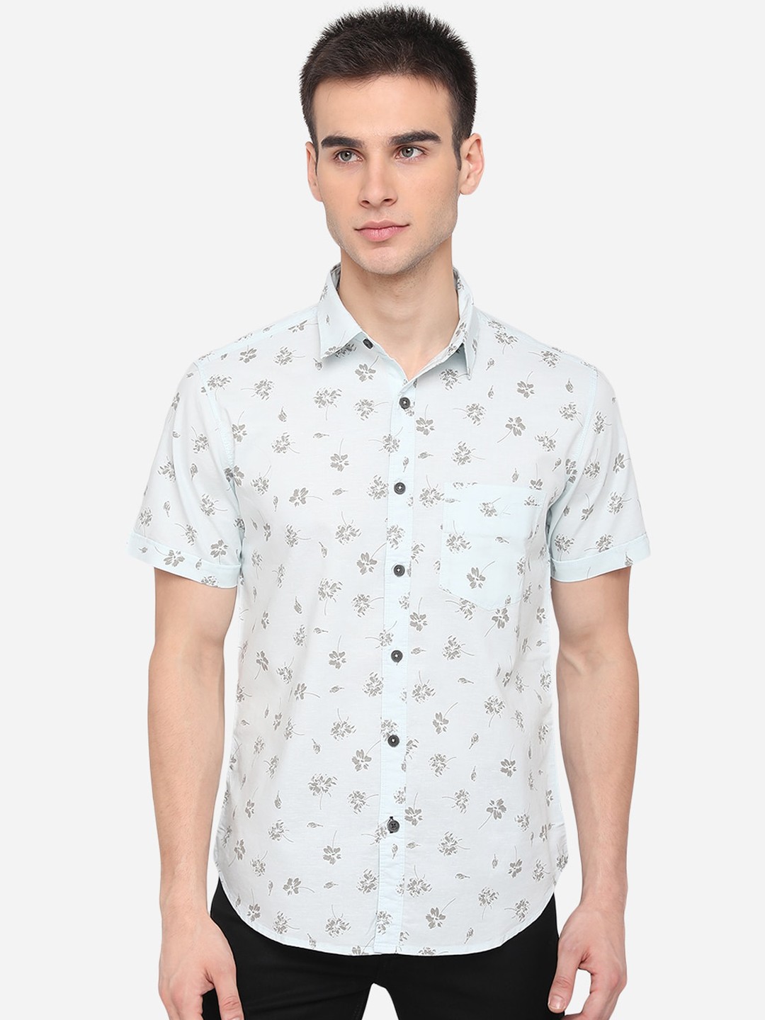 

Greenfibre Men Blue Slim Fit Floral Printed Pure Cotton Casual Shirt