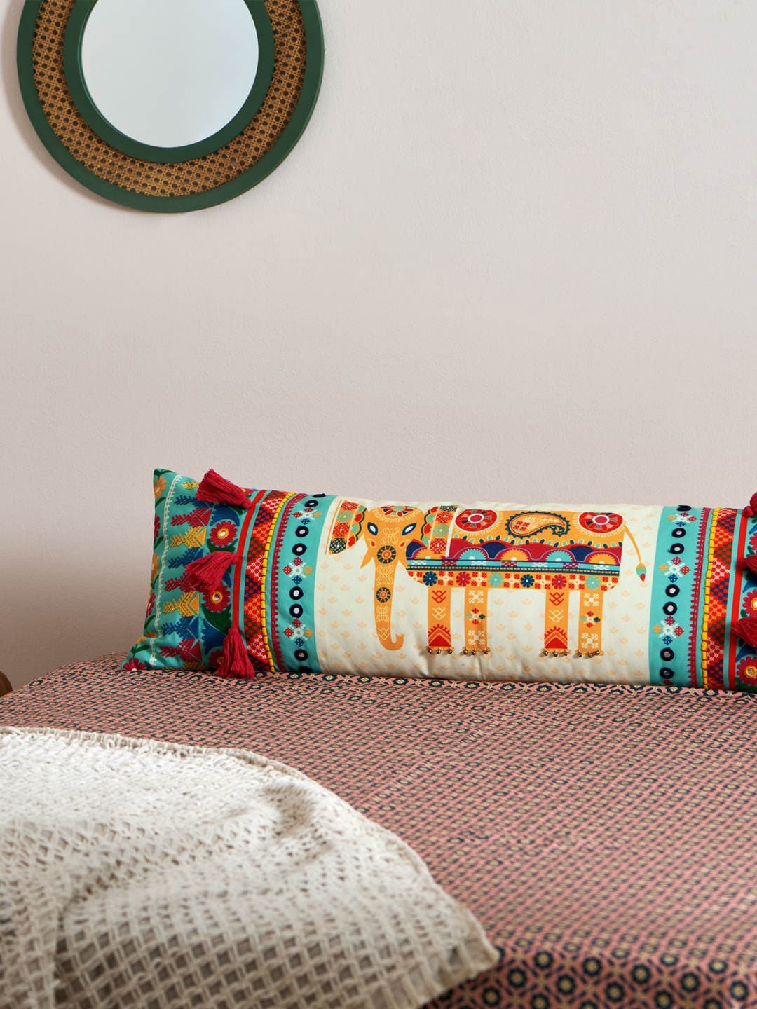 

Chumbak Off White & Yellow Kutch Embroidered Pillow Cover