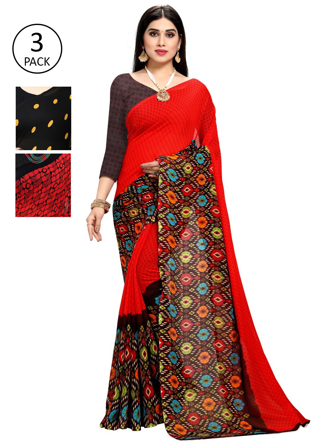 

KALINI Pack Of 3 Printed Sarees, Yellow
