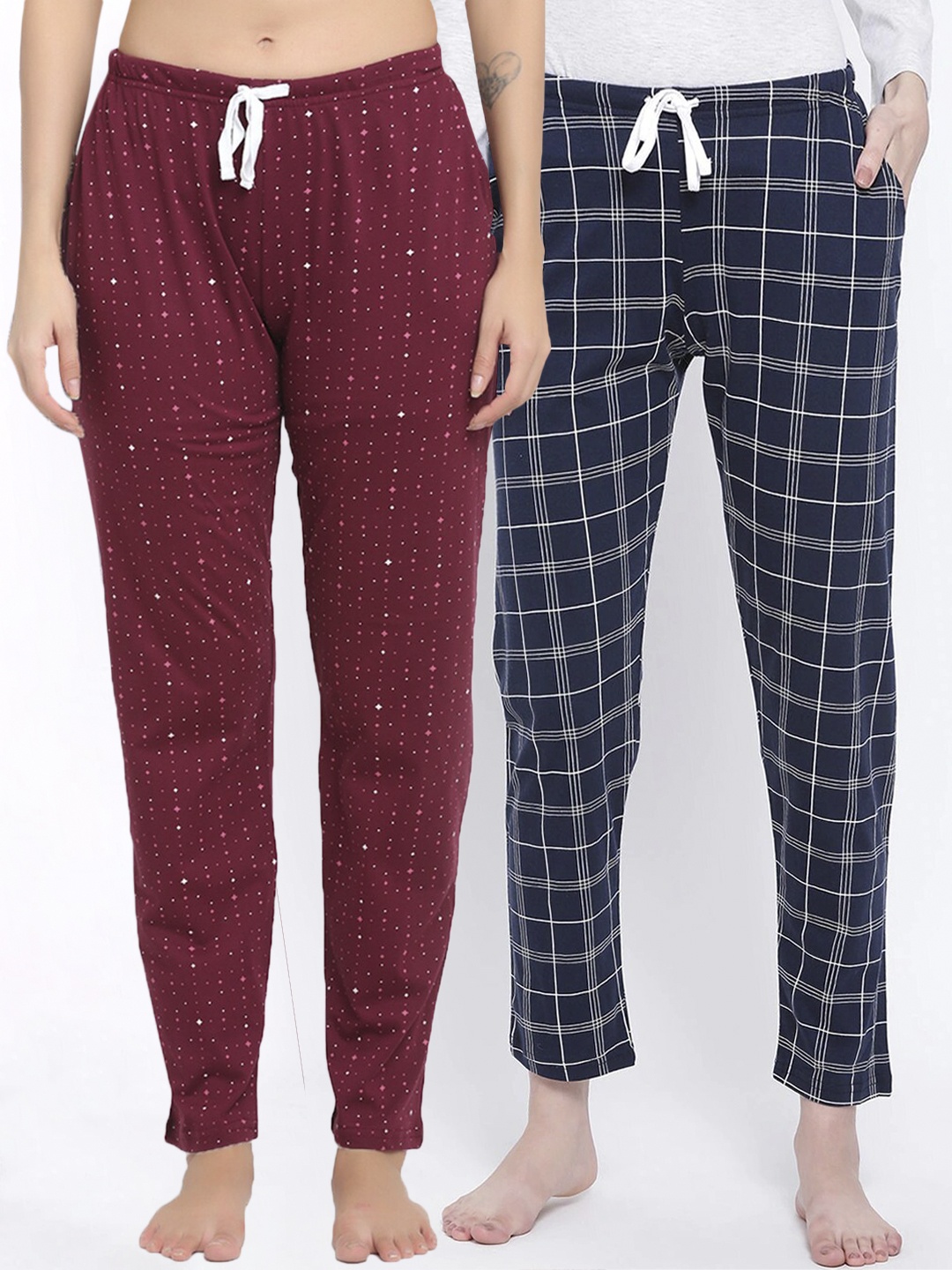 

Kanvin Women Pack Of 2 Printed Pure Cotton Lounge Pants, Maroon