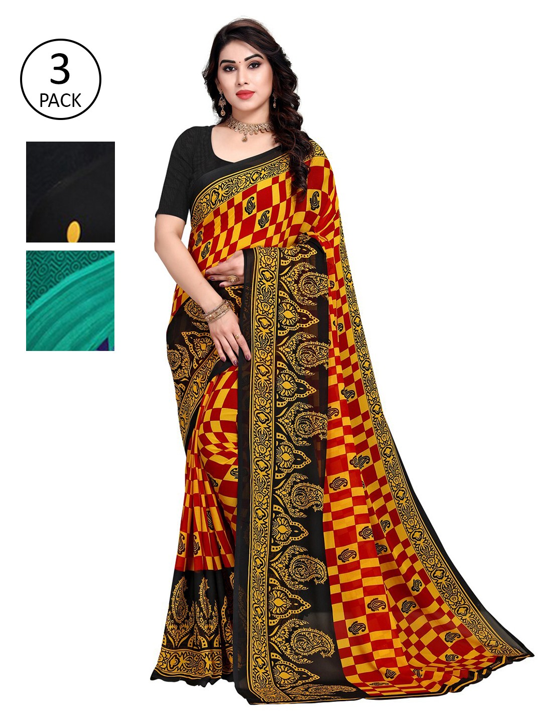 

KALINI Green & Black Pack of 3 Saree