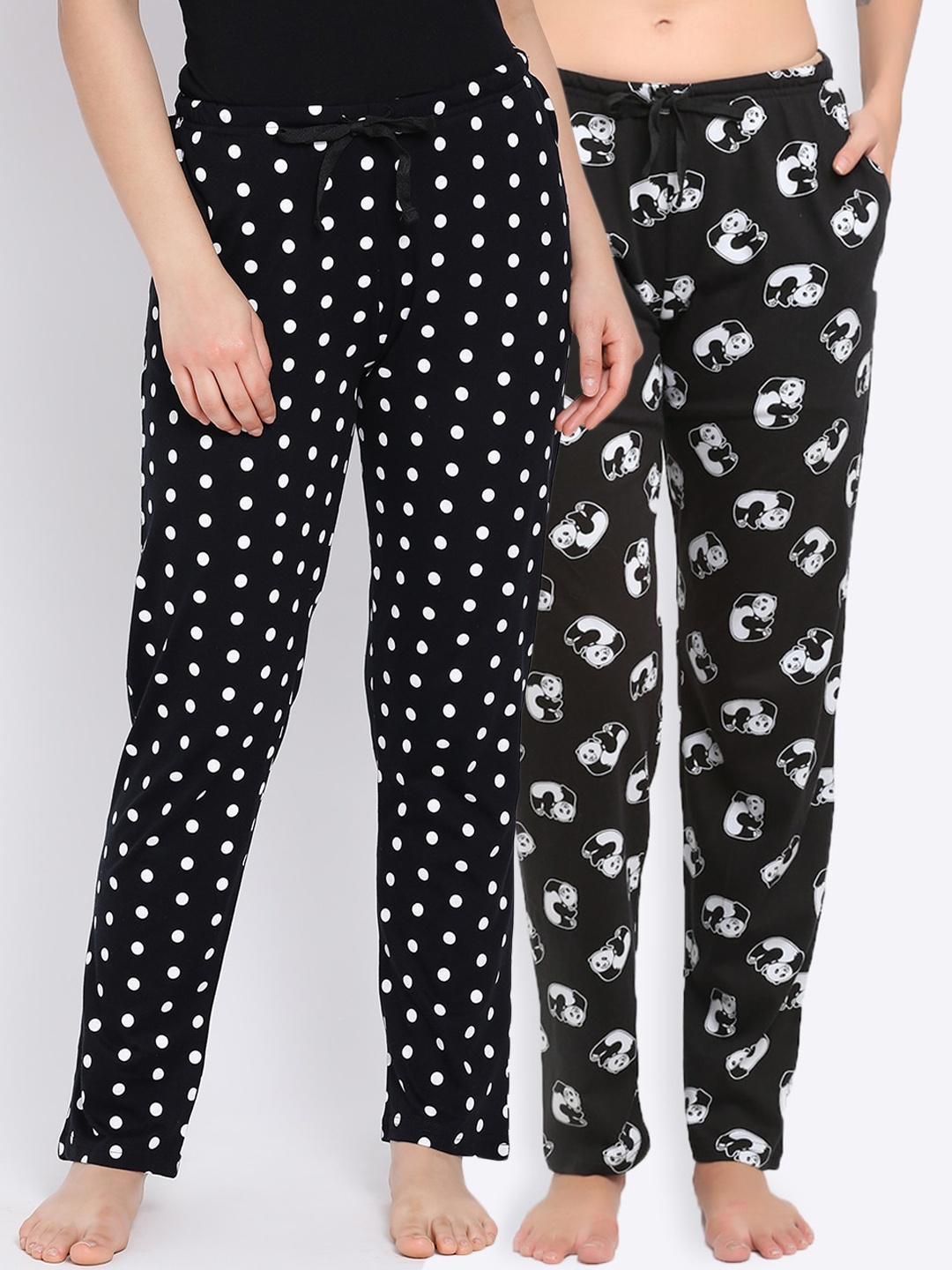 

Kanvin Women Pack Of 2 Printed Cotton Lounge Pants, Black